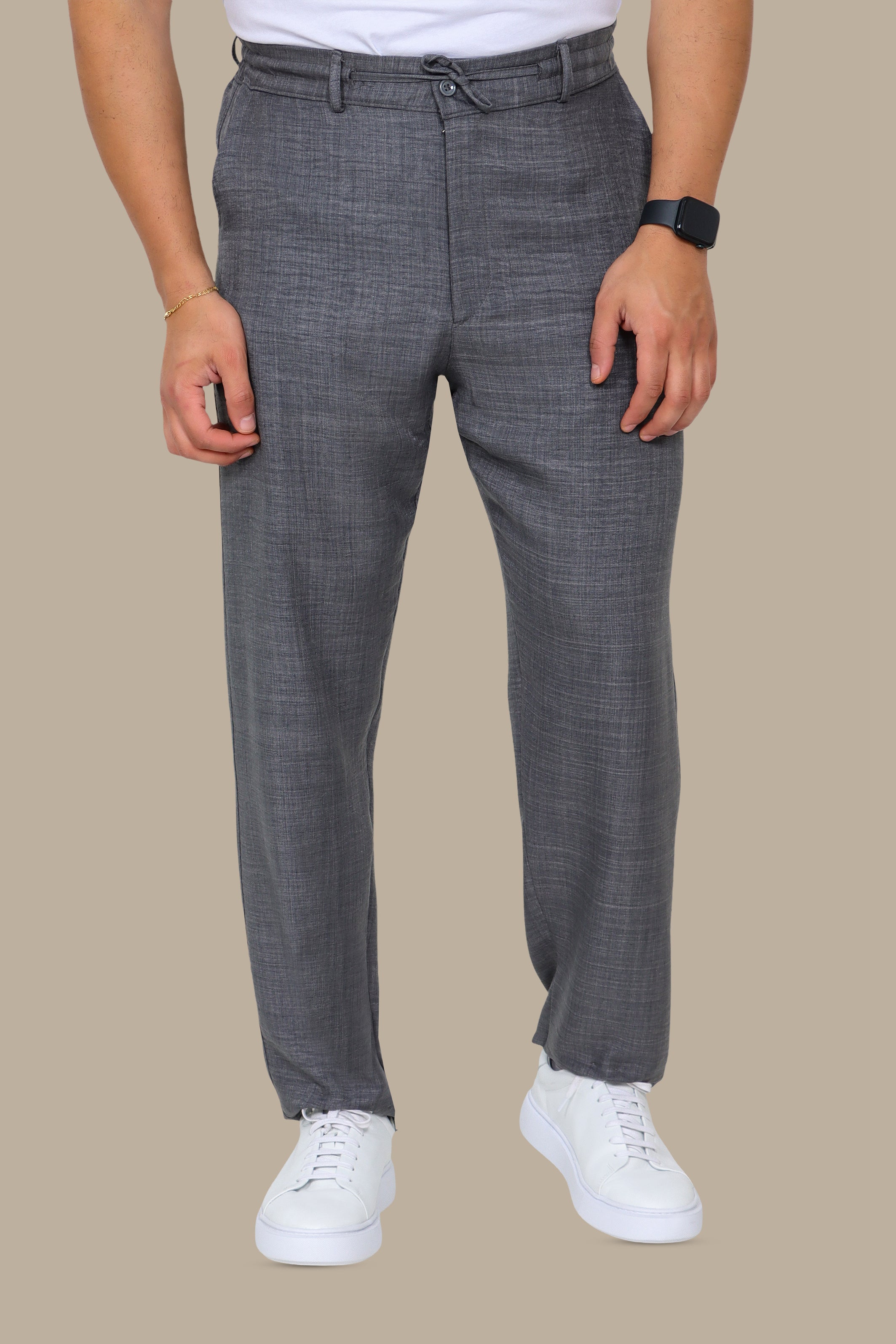 Grey Linen Pants with Regular Cut