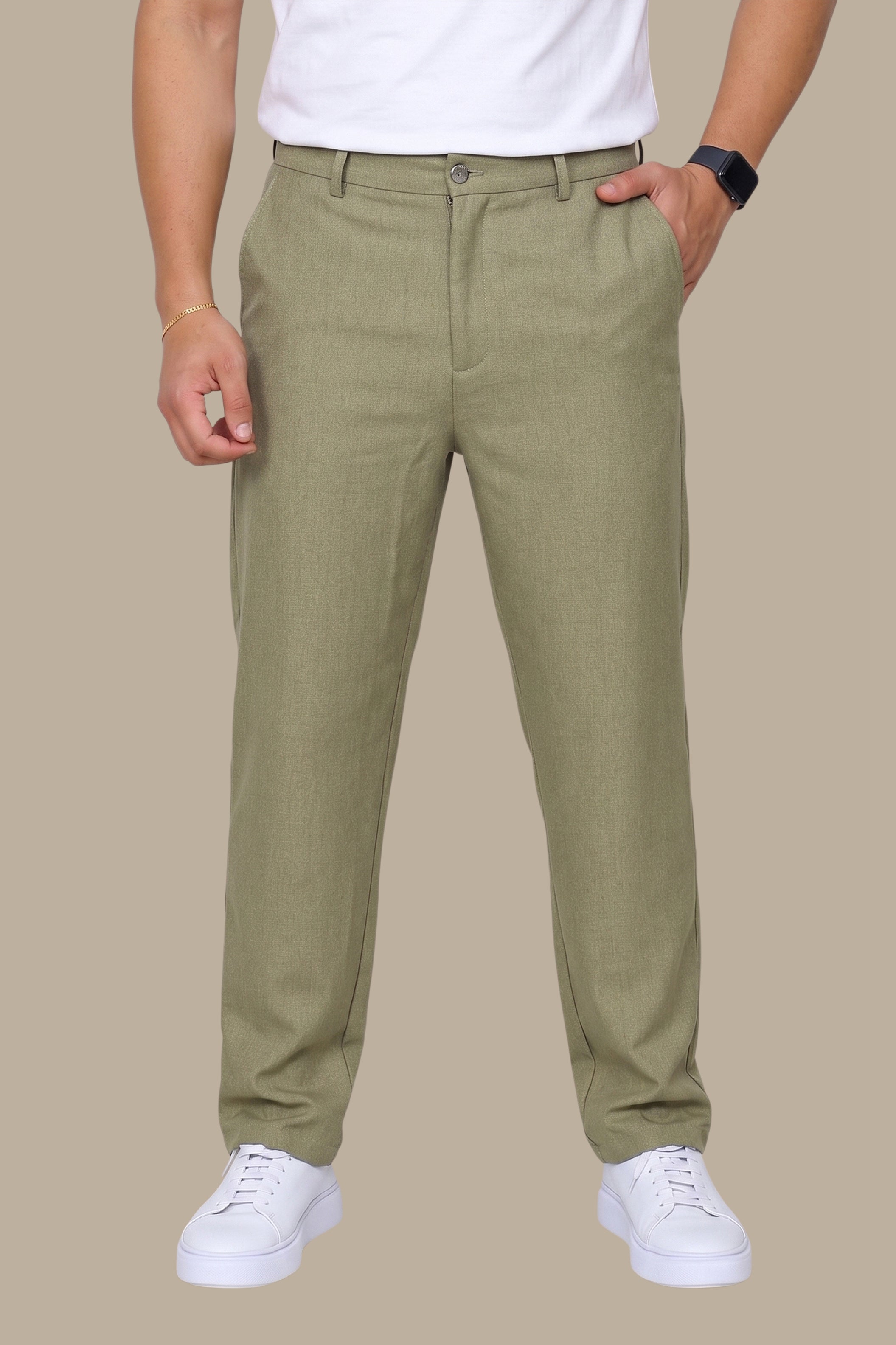 Khaki Slim Fit Linen Pants