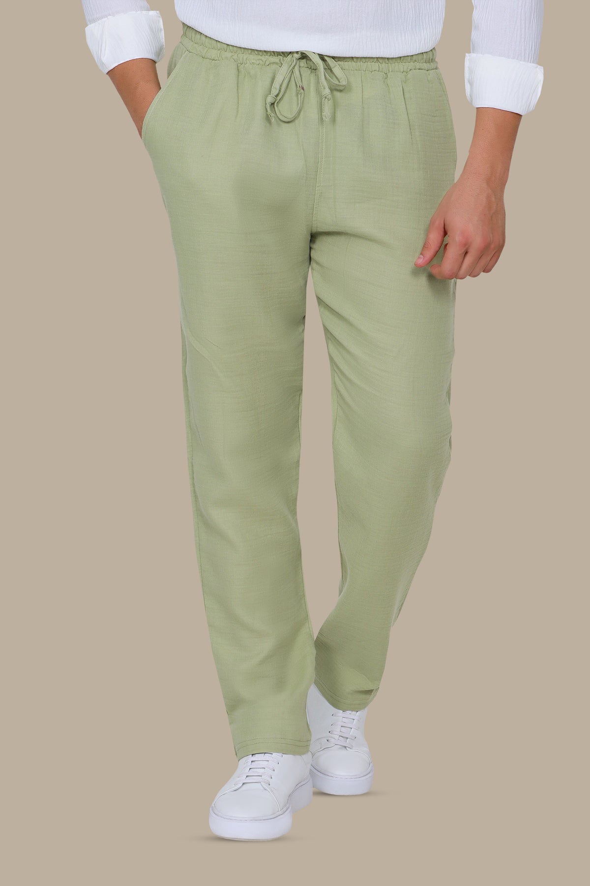 Regular Fit Plain Linen Trousers
