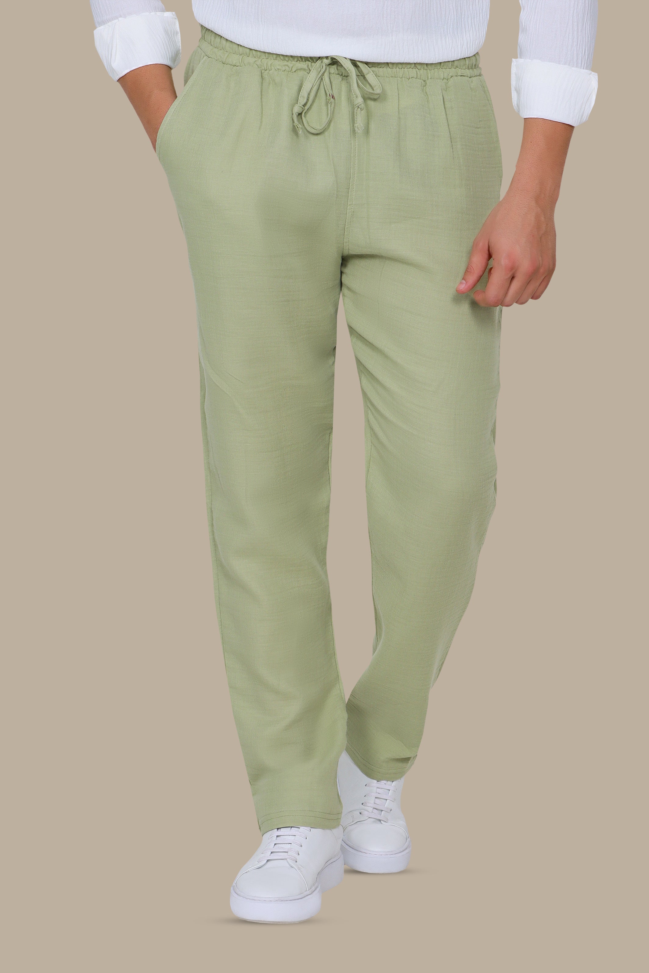 Olive Regular Fit Linen Pants