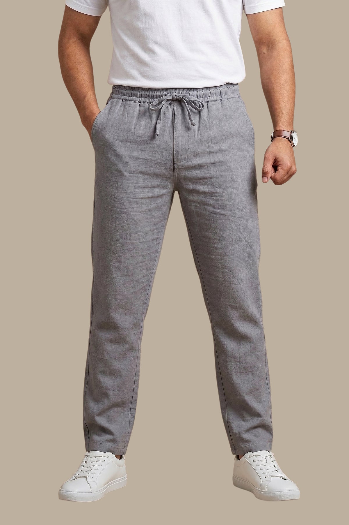 Regular Fit Plain Linen Trousers