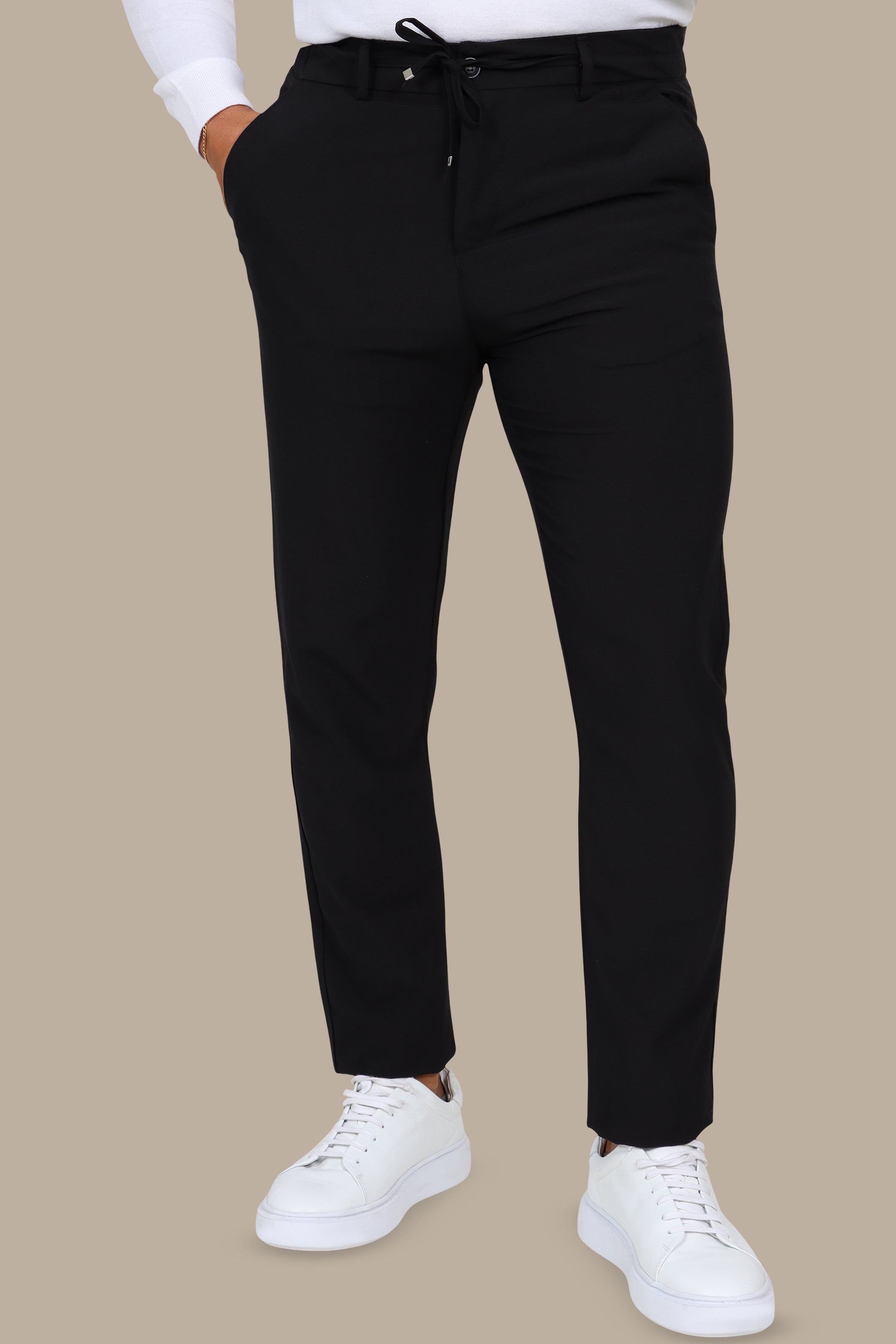 Black Slim Cidem Trousers with Elastic Waist