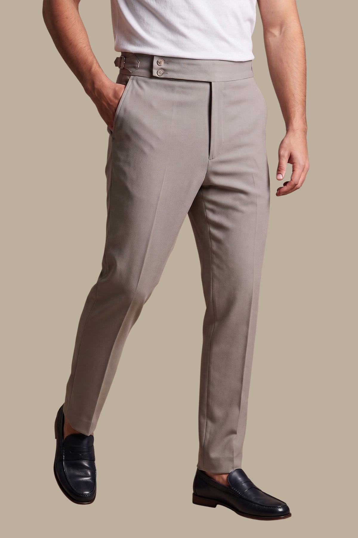 Wide Waist Double Button Slim Fit Pants