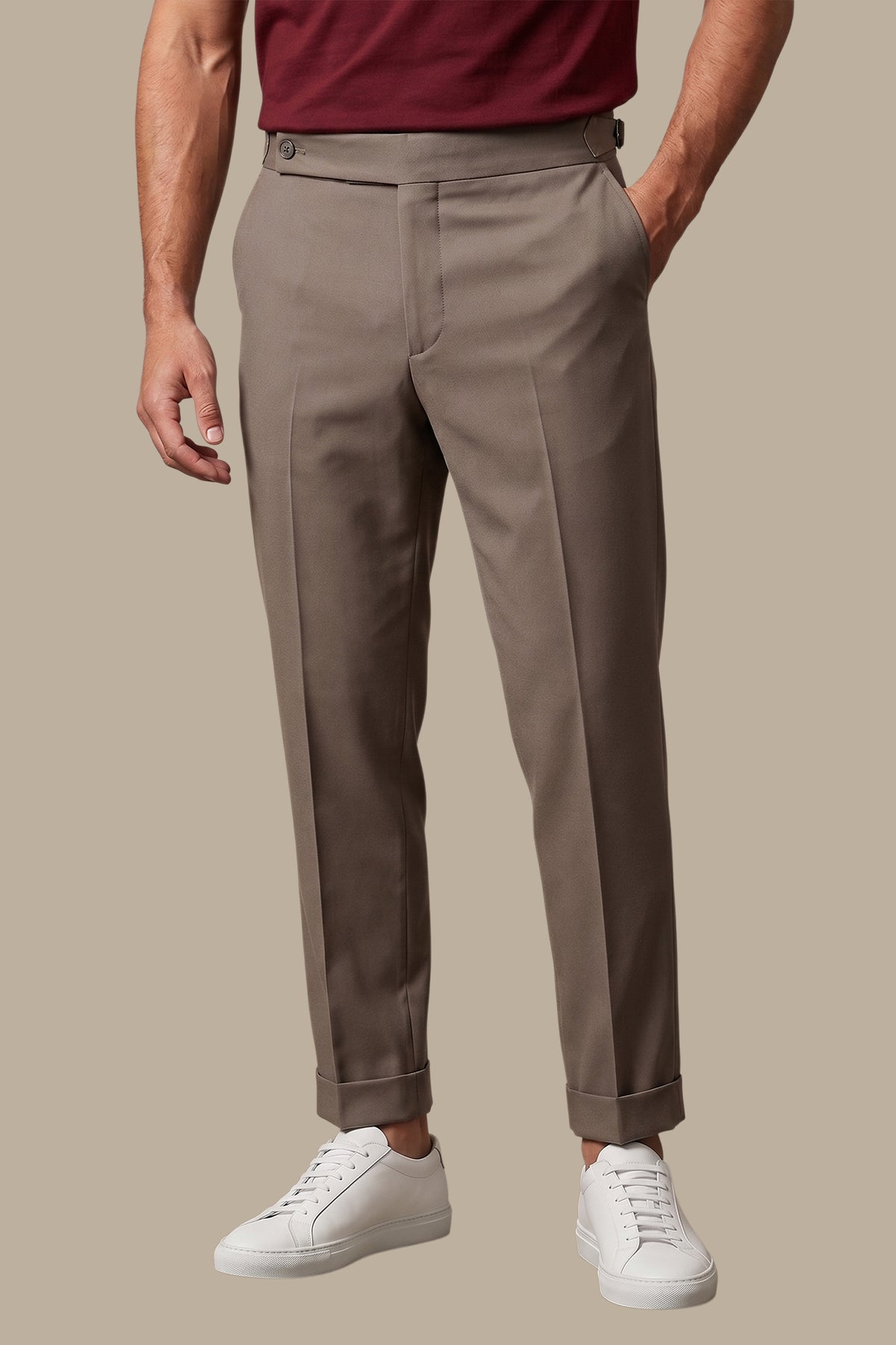 Wide Waist Double Button Slim Fit Pants