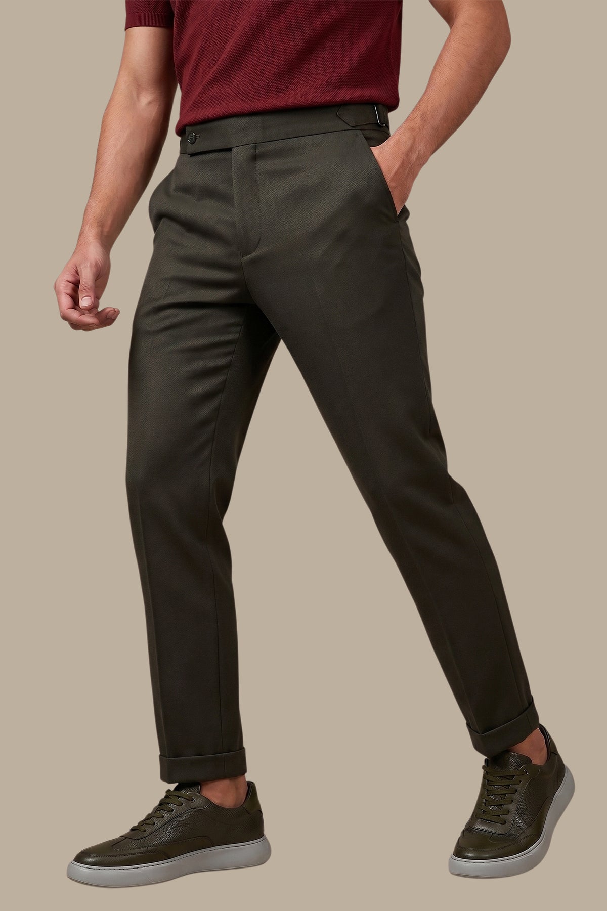 Wide Waist Double Button Slim Fit Pants