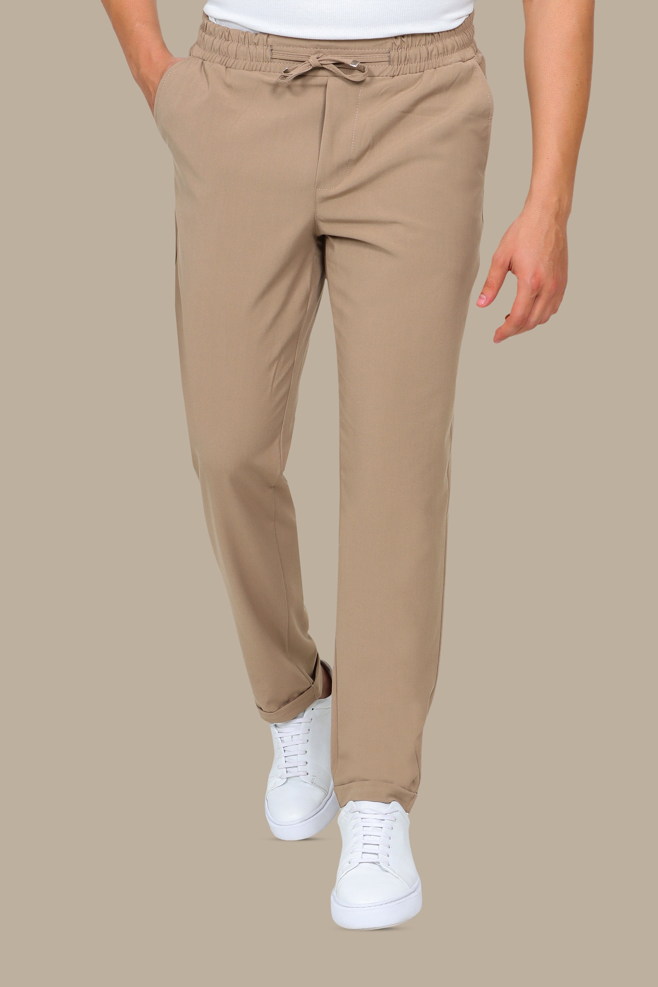 Beige Slim-Fit Jogger Pants