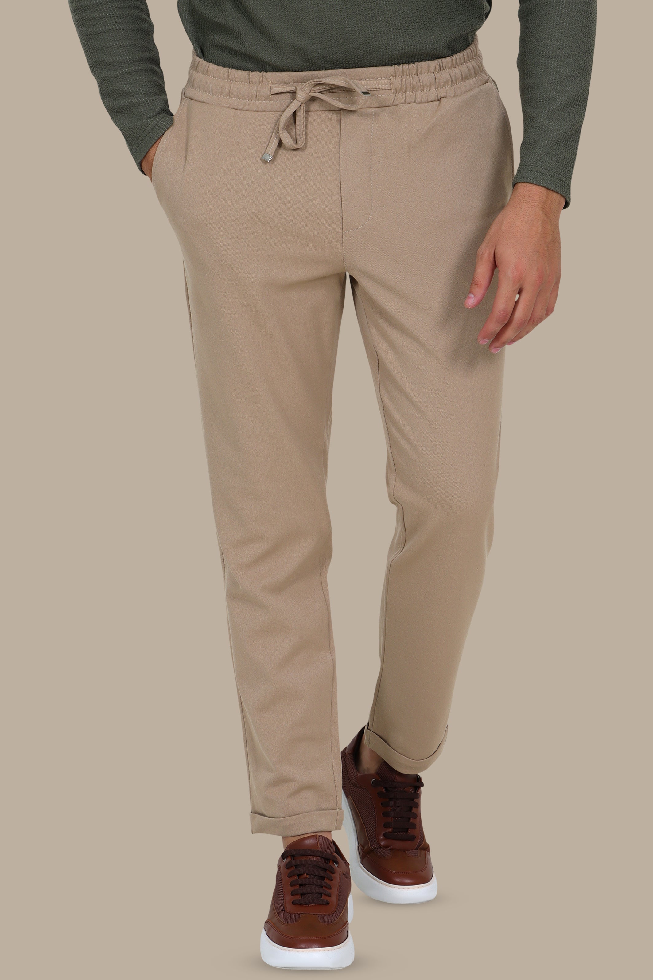 Beige Slim-Fit Jogger Pants