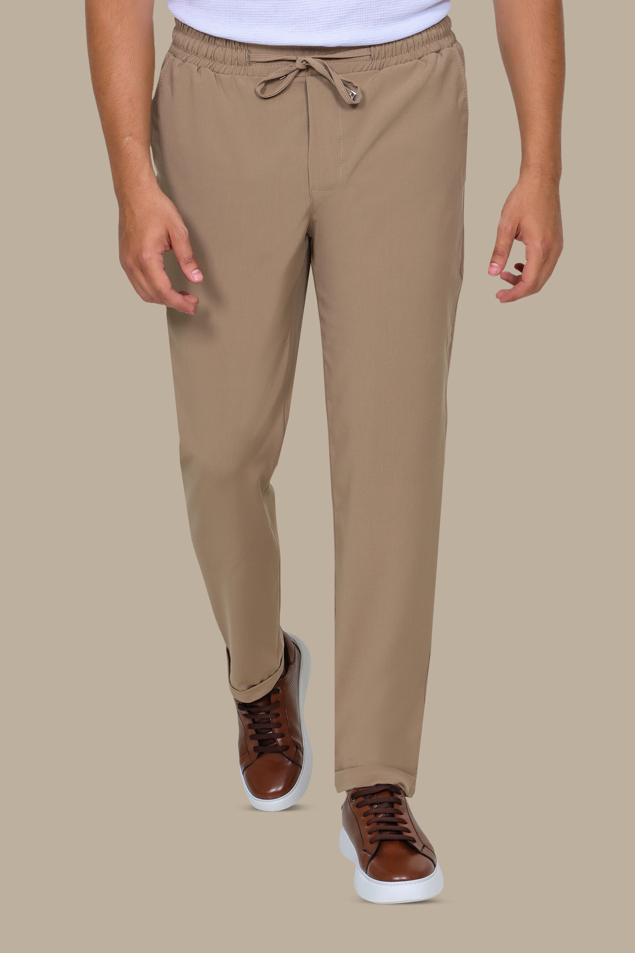 Beige Slim-Fit Jogger Pants