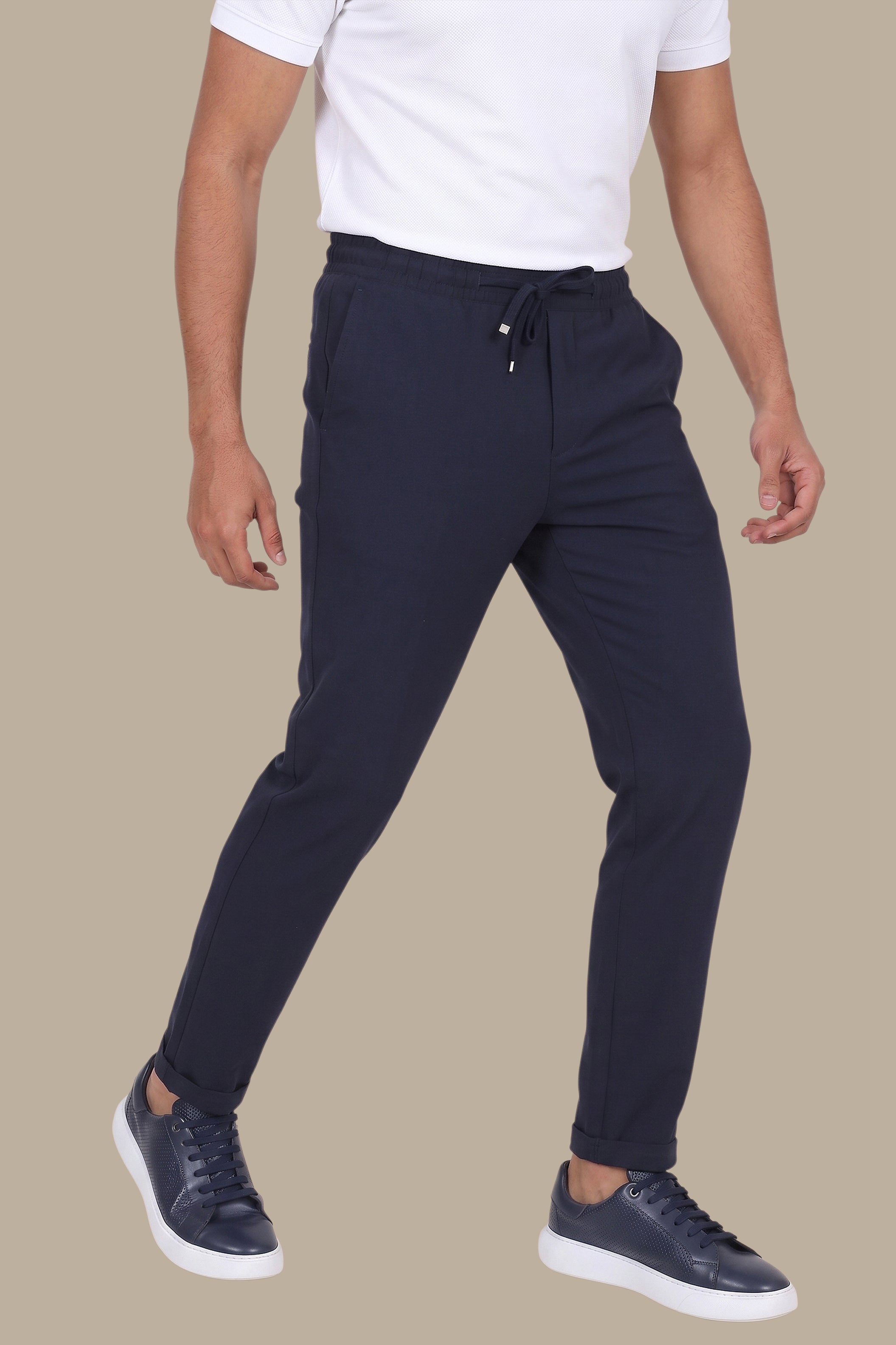 Navy Slim-Fit Jogger Pants with Elastic Waist