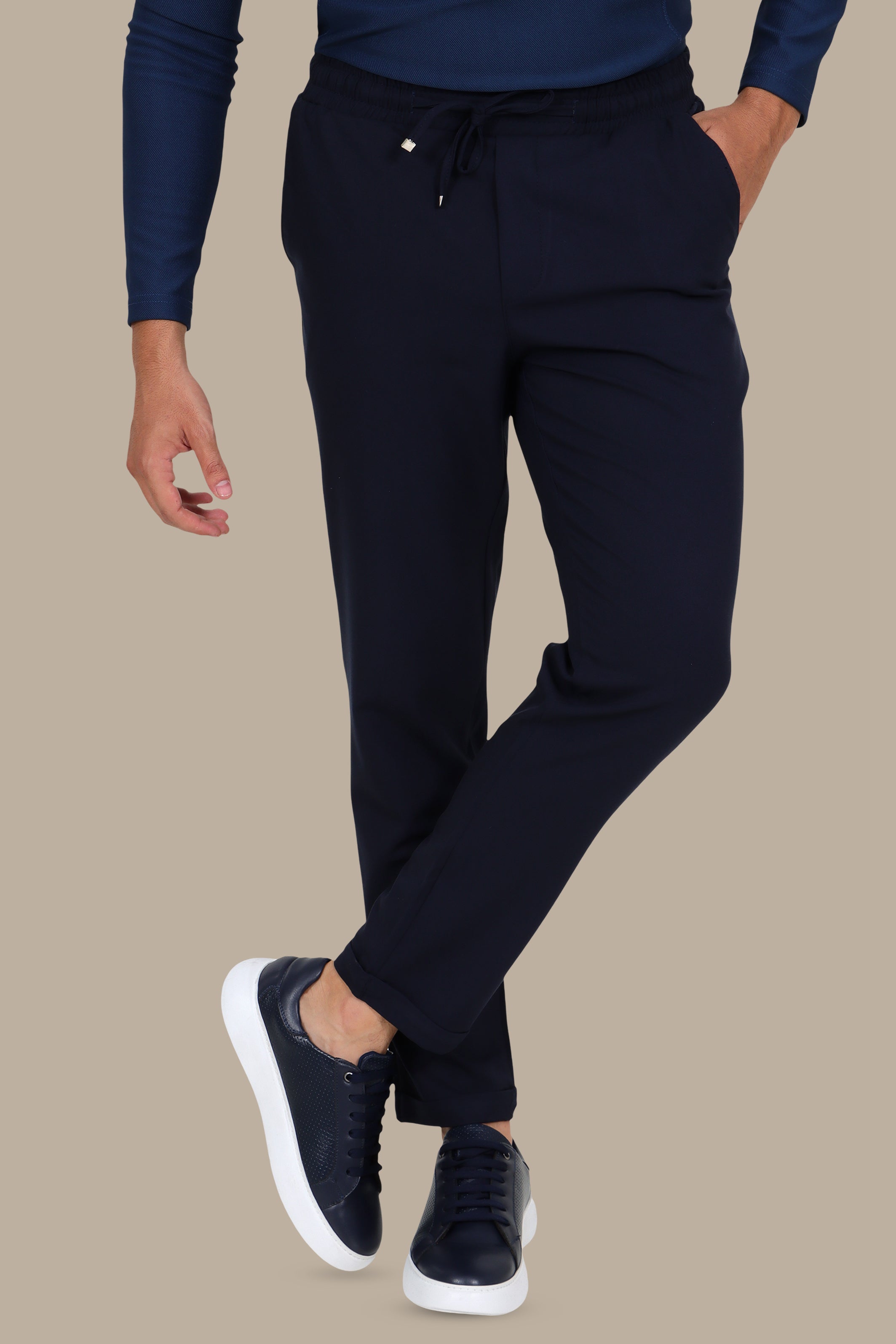 Navy Slim-Fit Jogger Pants with Elastic Waist