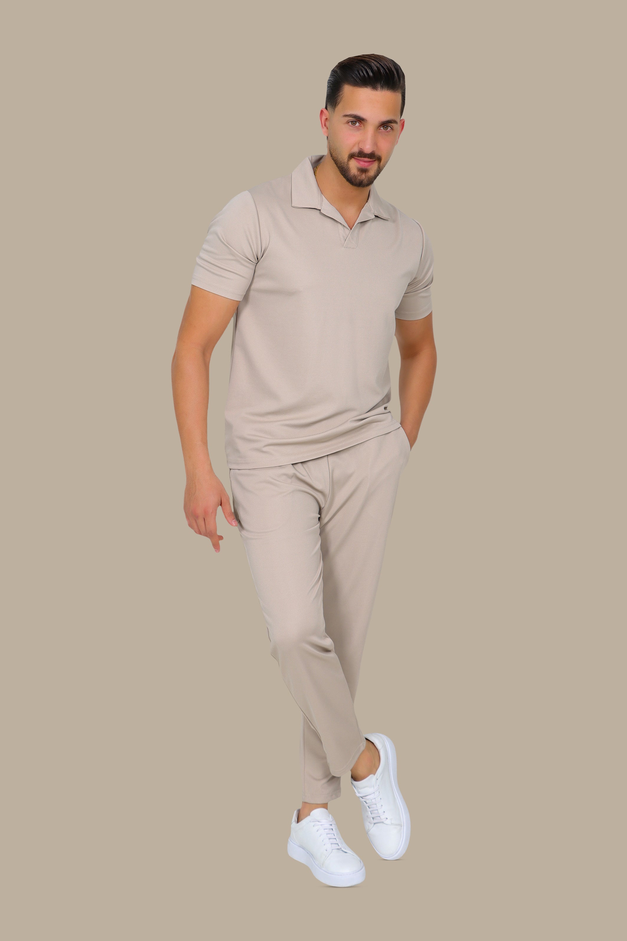 Beige Ribbed Aerobin Polo