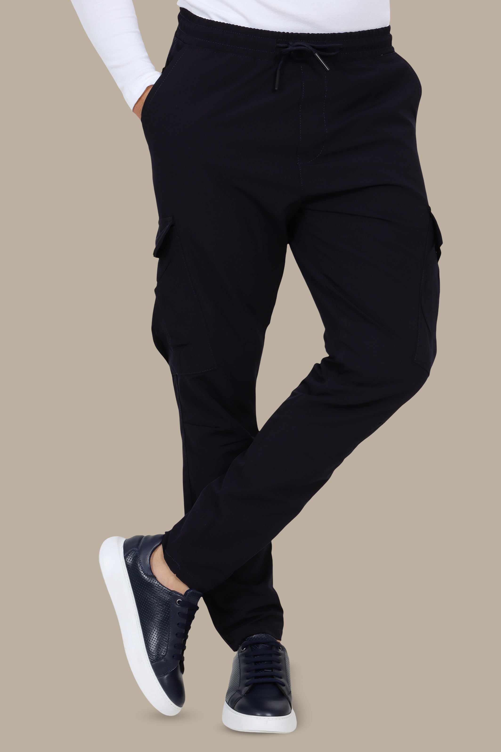 Dark Navy Slim Fit Cargo Pants in Parachute Fabric