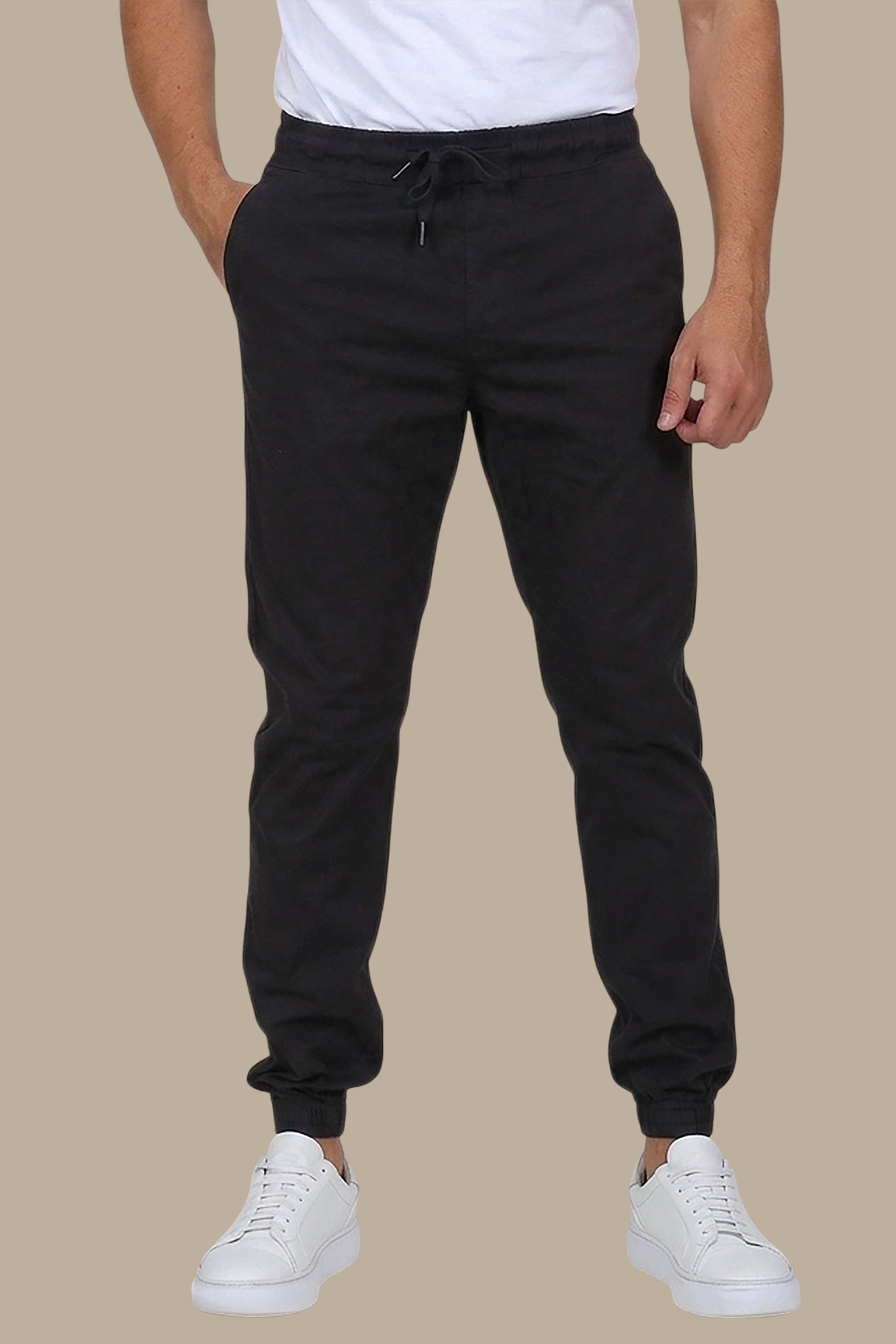 Basic Cargo Pant with Elastic Waist in Black