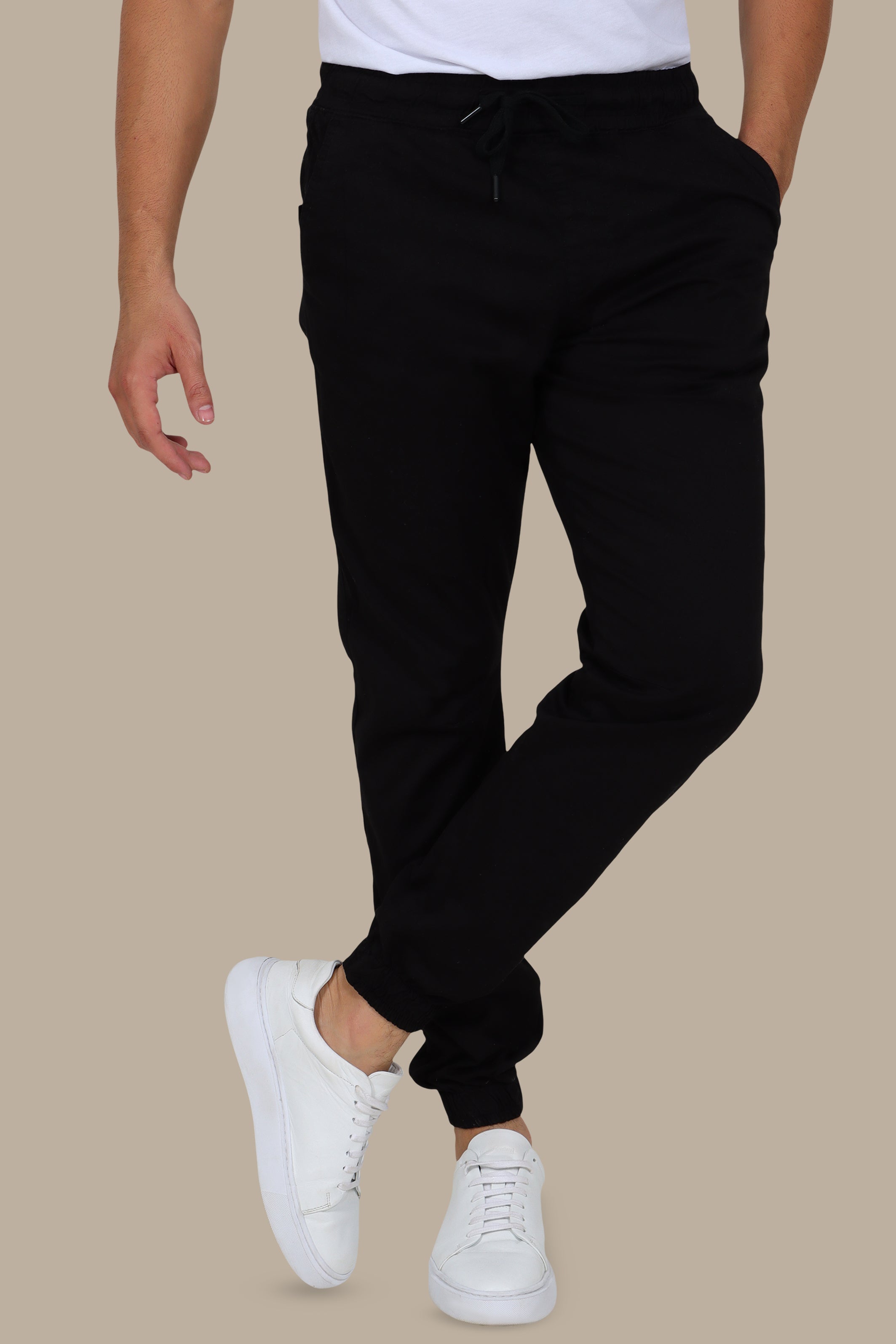 Basic Cargo Pant with Elastic Waist in Black