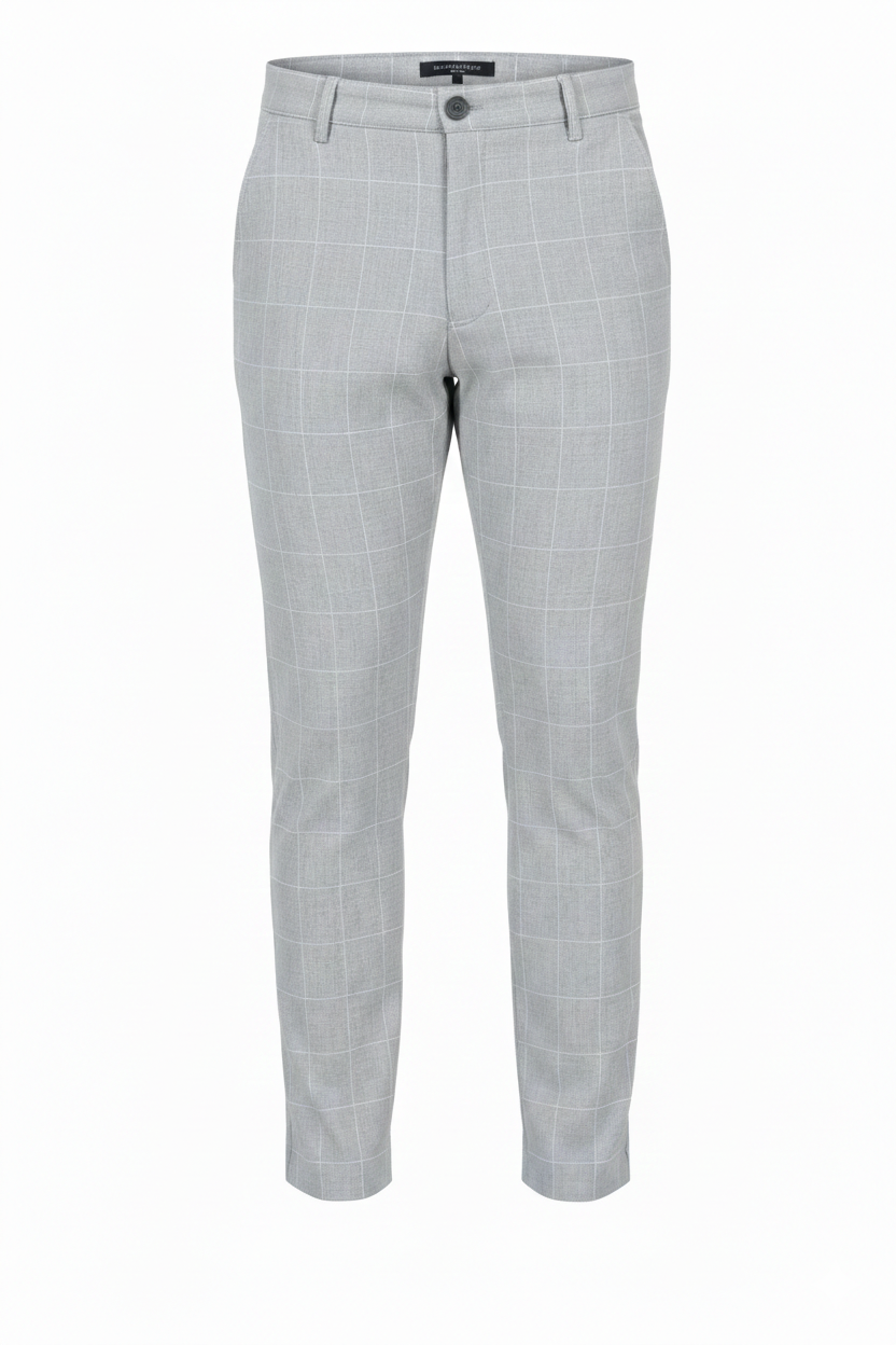 Light Grey Slim Fit Checked Fashion Trousers