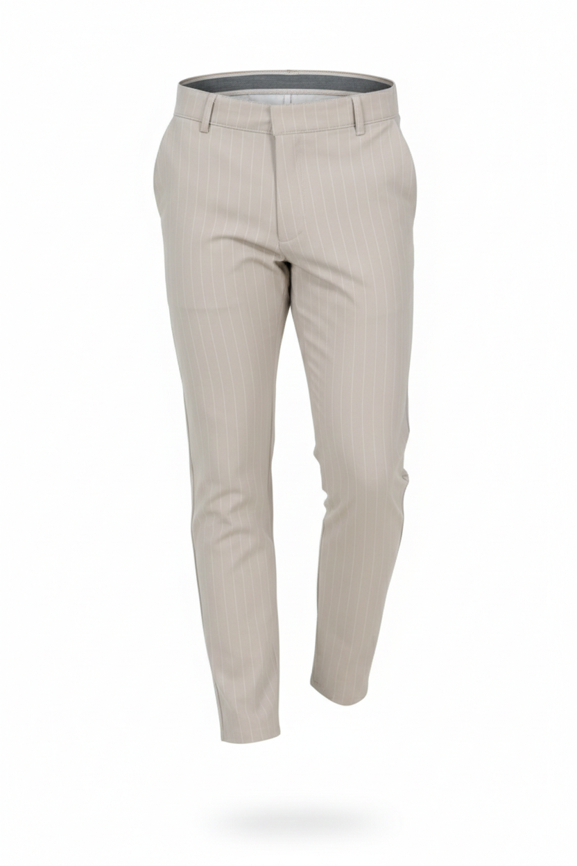 Beige Slim Fit Striped Fashion Trousers