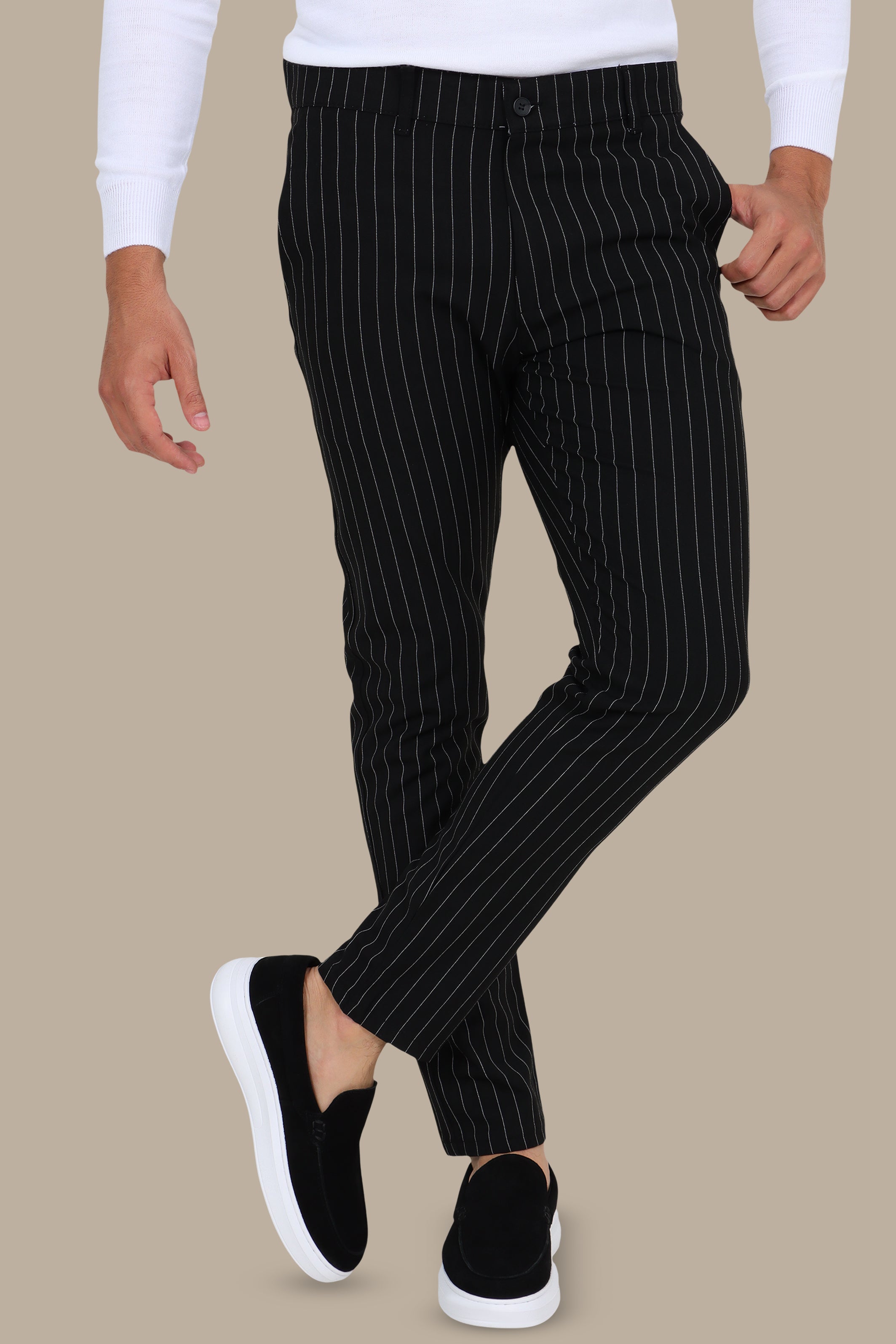 Striped Slim Fit Fashion Trouser in Black