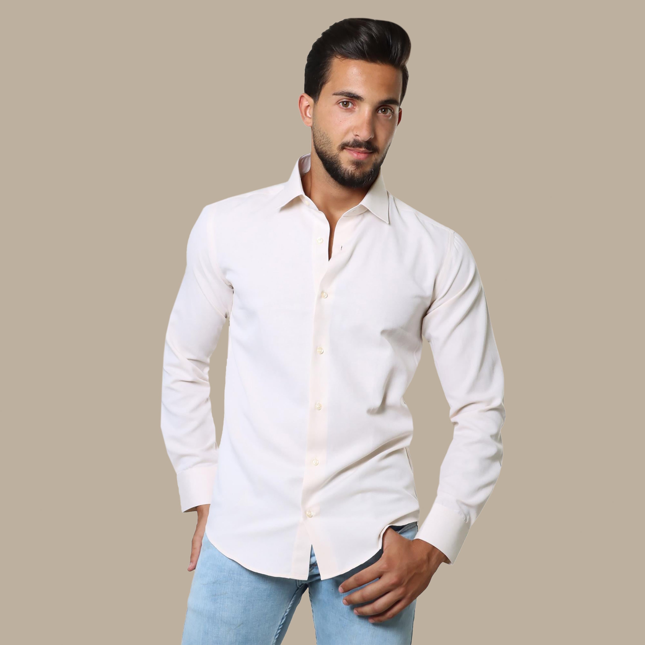 Beige Oxford Slim Shirt