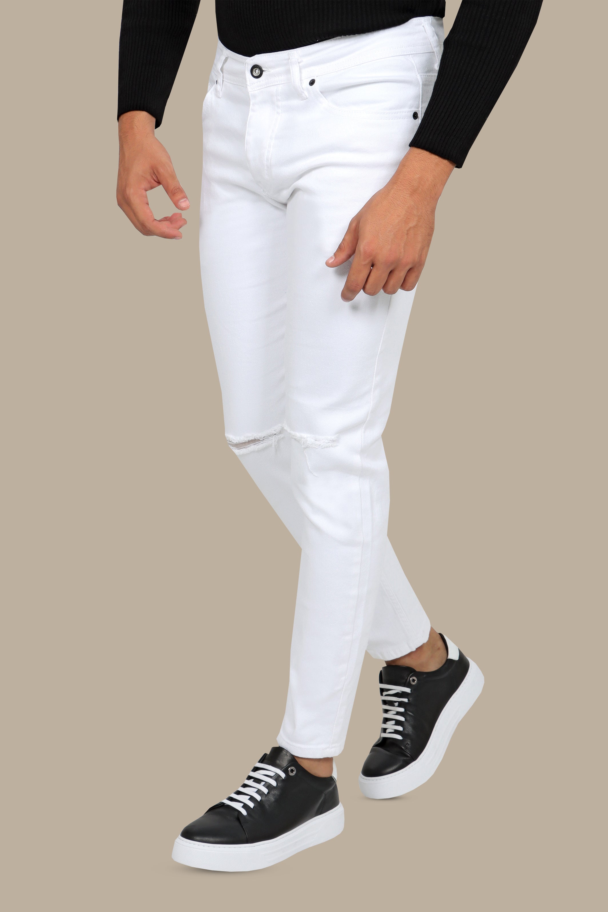 White Slim Fit Jeans with Knee Rips