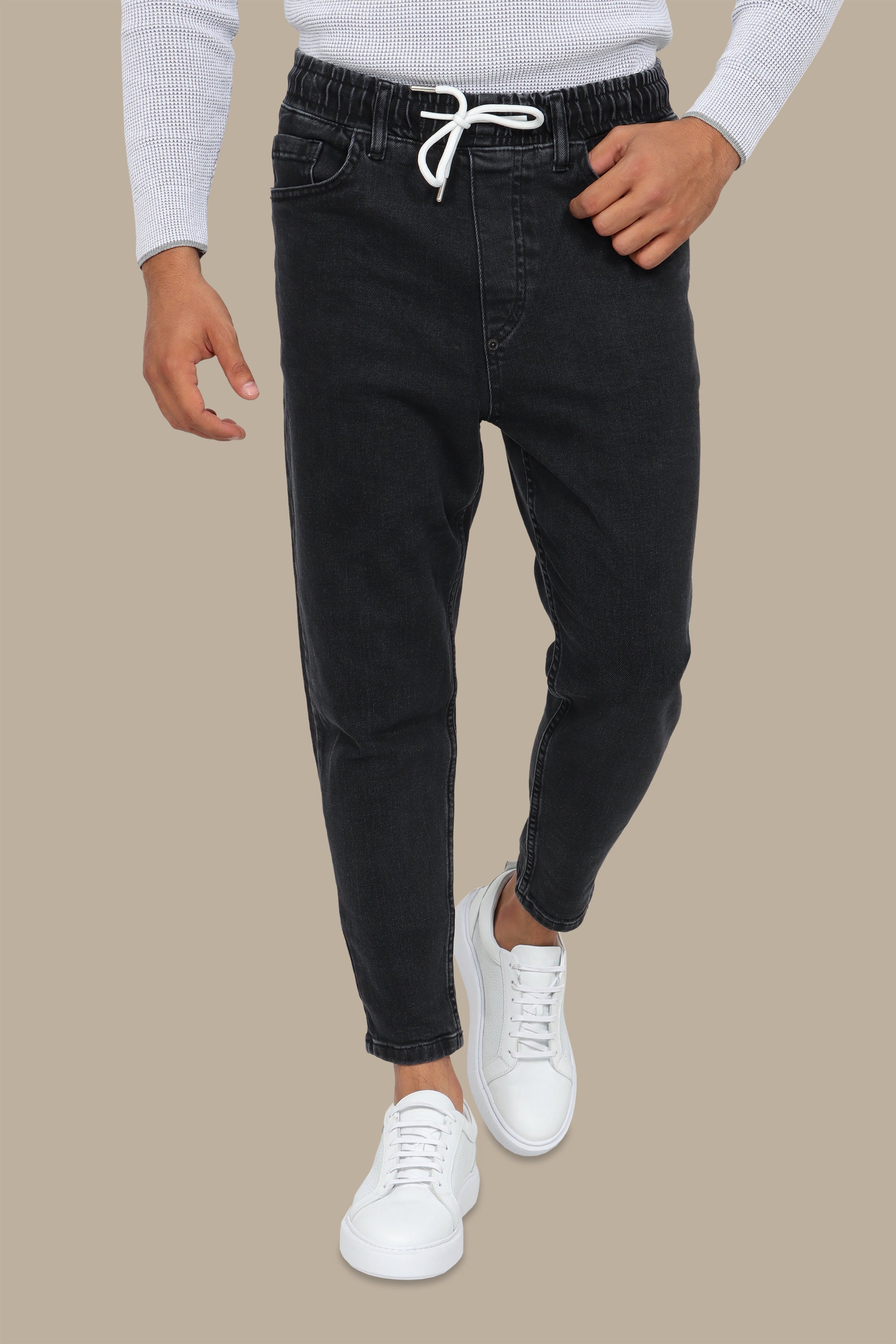 Jeans Jogger with Ribbon Black