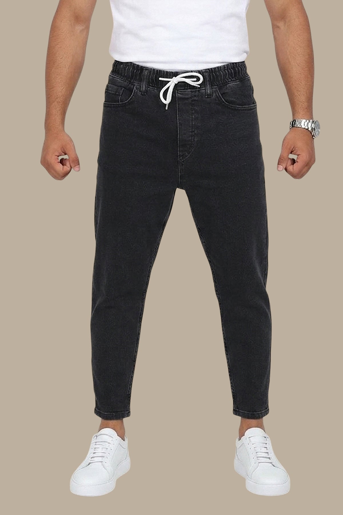 Jeans Jogger with Ribbon Black