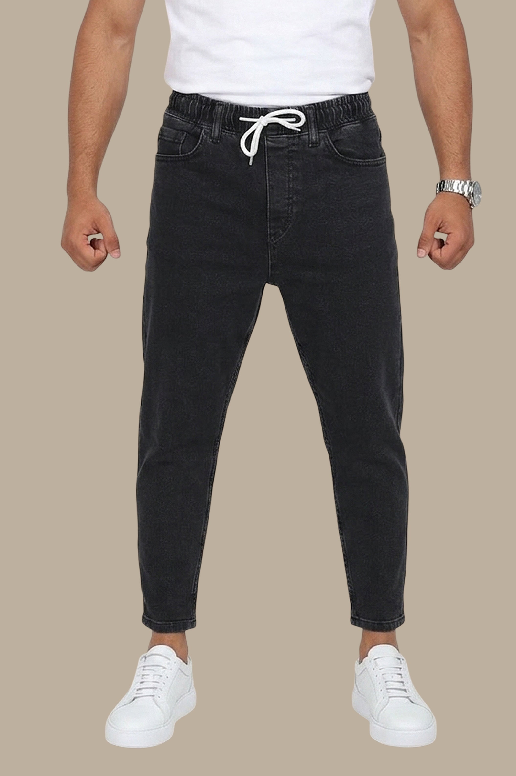 Jeans Jogger with Ribbon Black