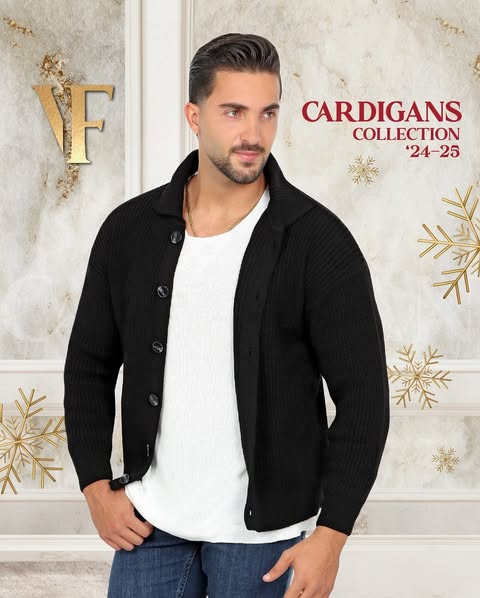 Black Mercerized Cardigan with Full Buttons