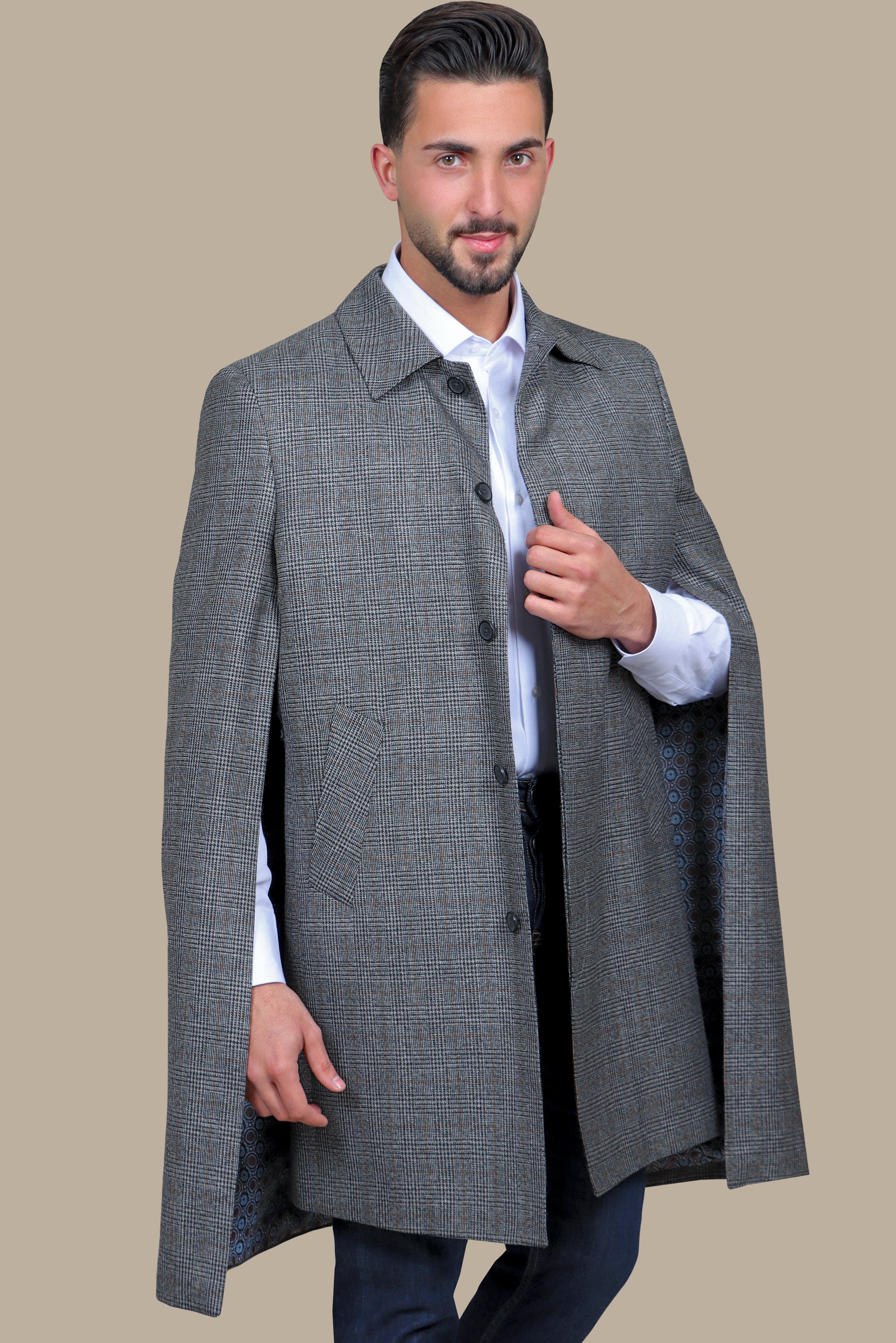 Powerful Presence: Grey Prince of Wales Check Coat