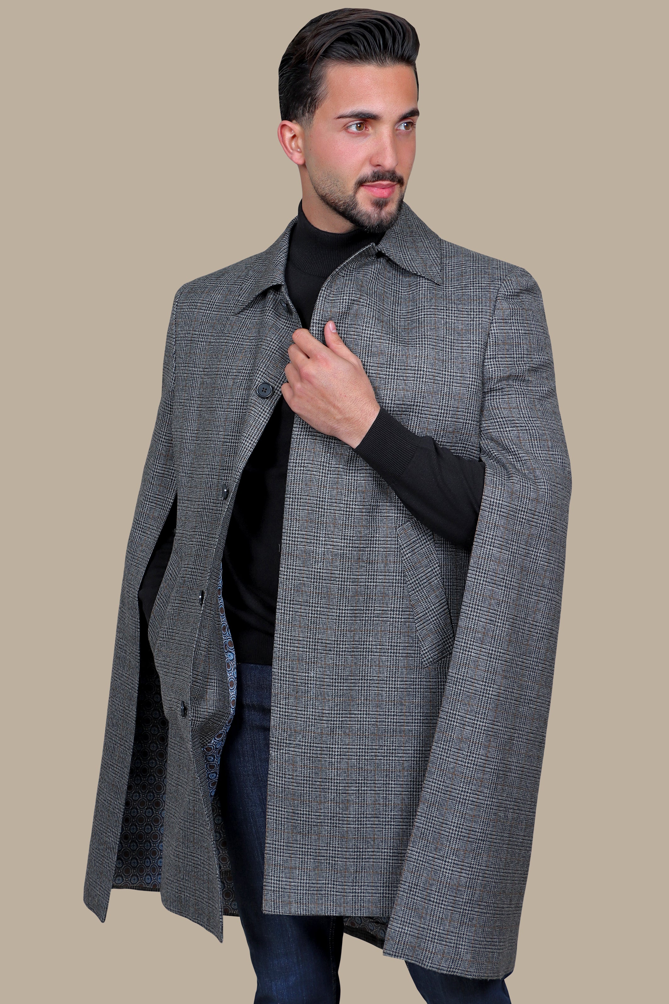 Powerful Presence: Grey Prince of Wales Check Coat