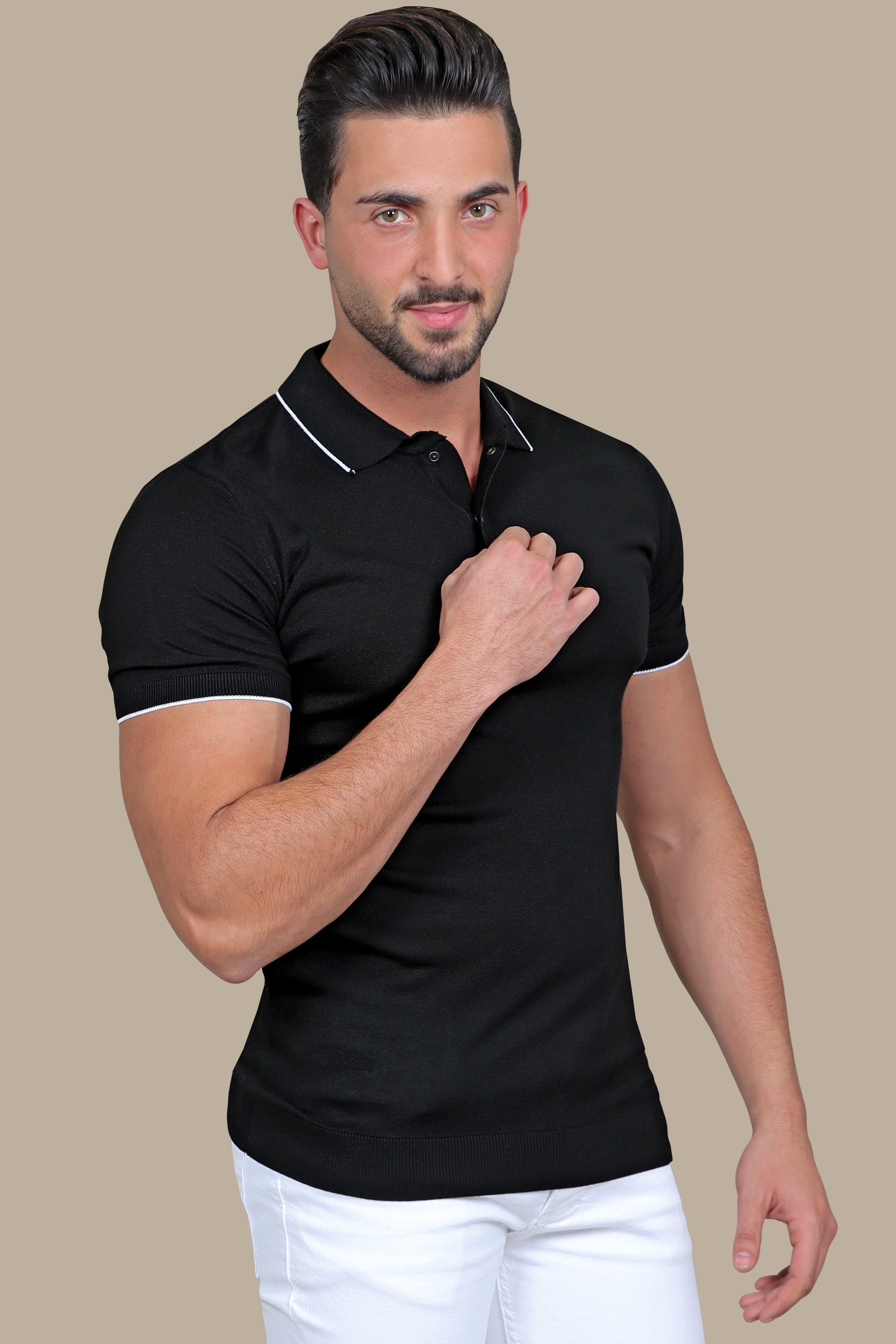 Black Polo: Mercerized Piping