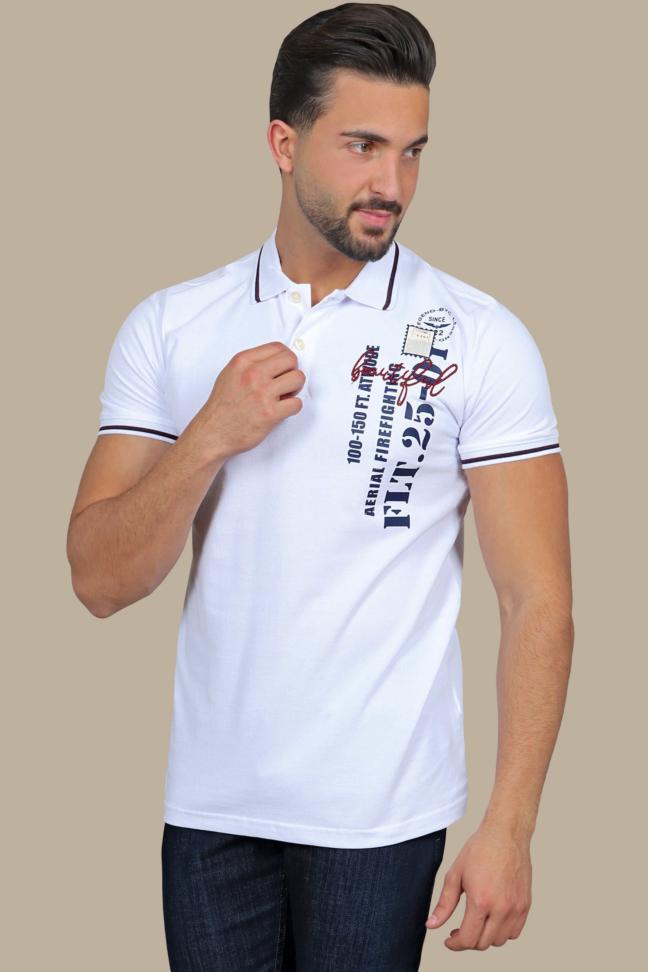 Beautiful White Polo with Patches