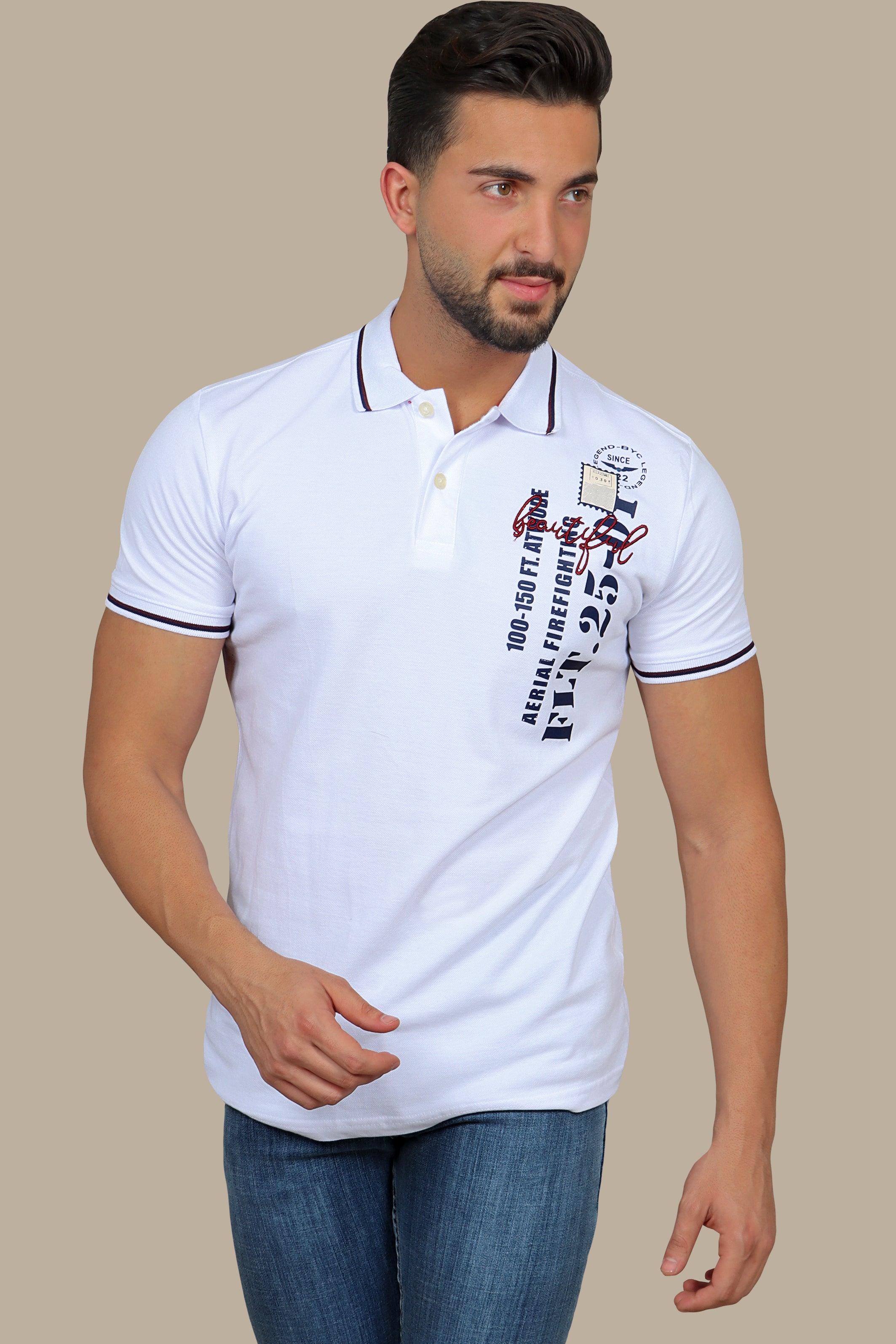 Beautiful White Polo with Patches