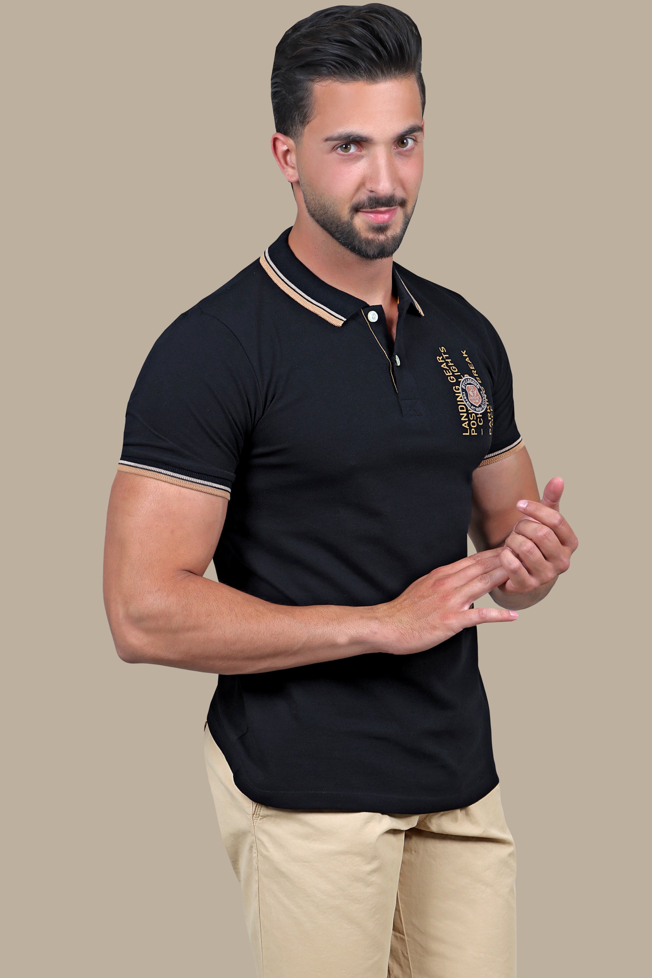 Urban Explorer: Black Polo with Printed Patches