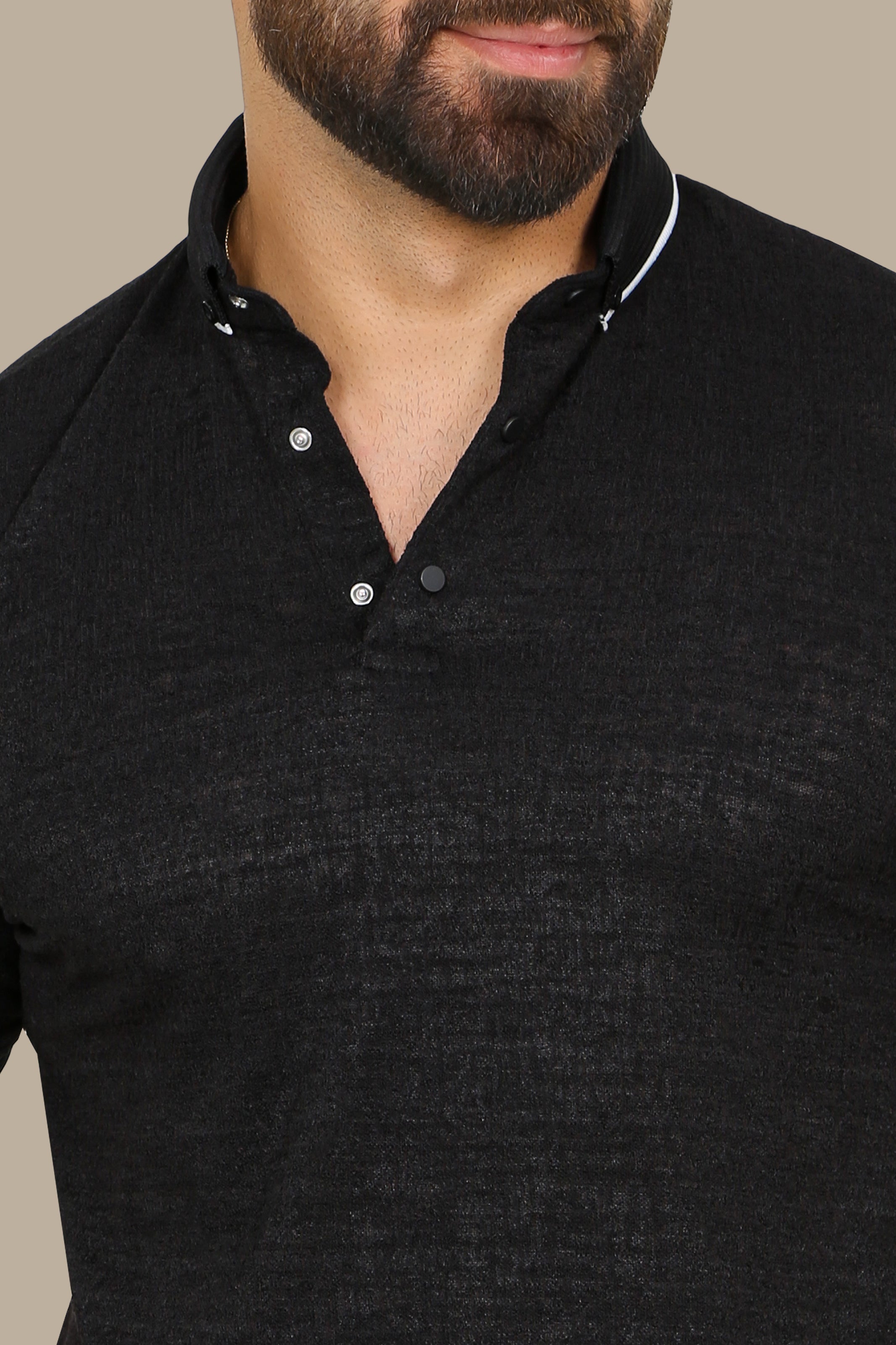 Black Buttoned Polo: Structured & Sleek