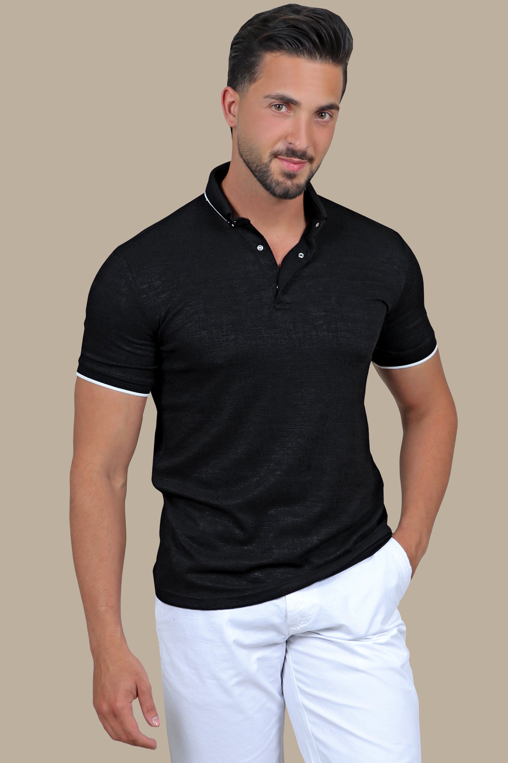 Black Buttoned Polo: Structured & Sleek