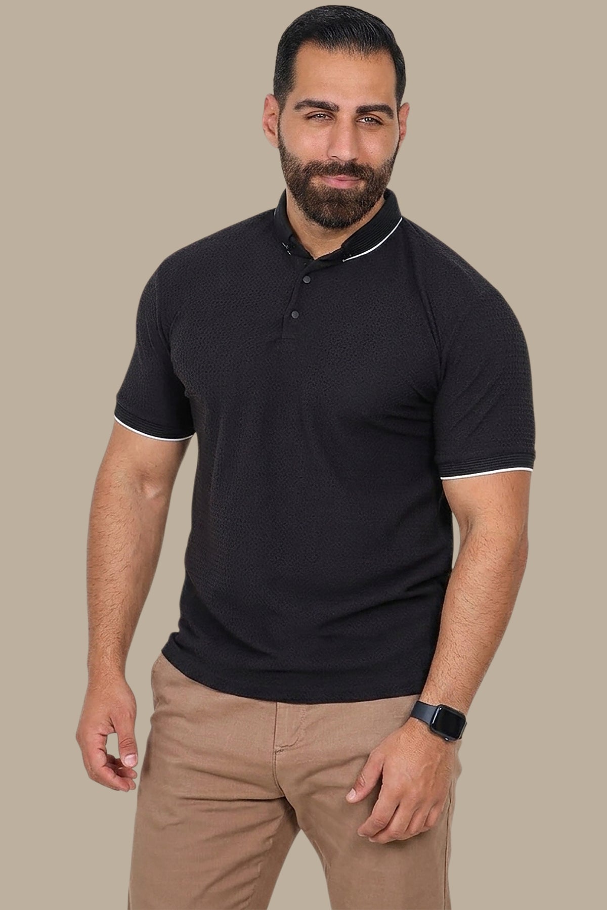 Black Buttoned Polo: Structured & Sleek