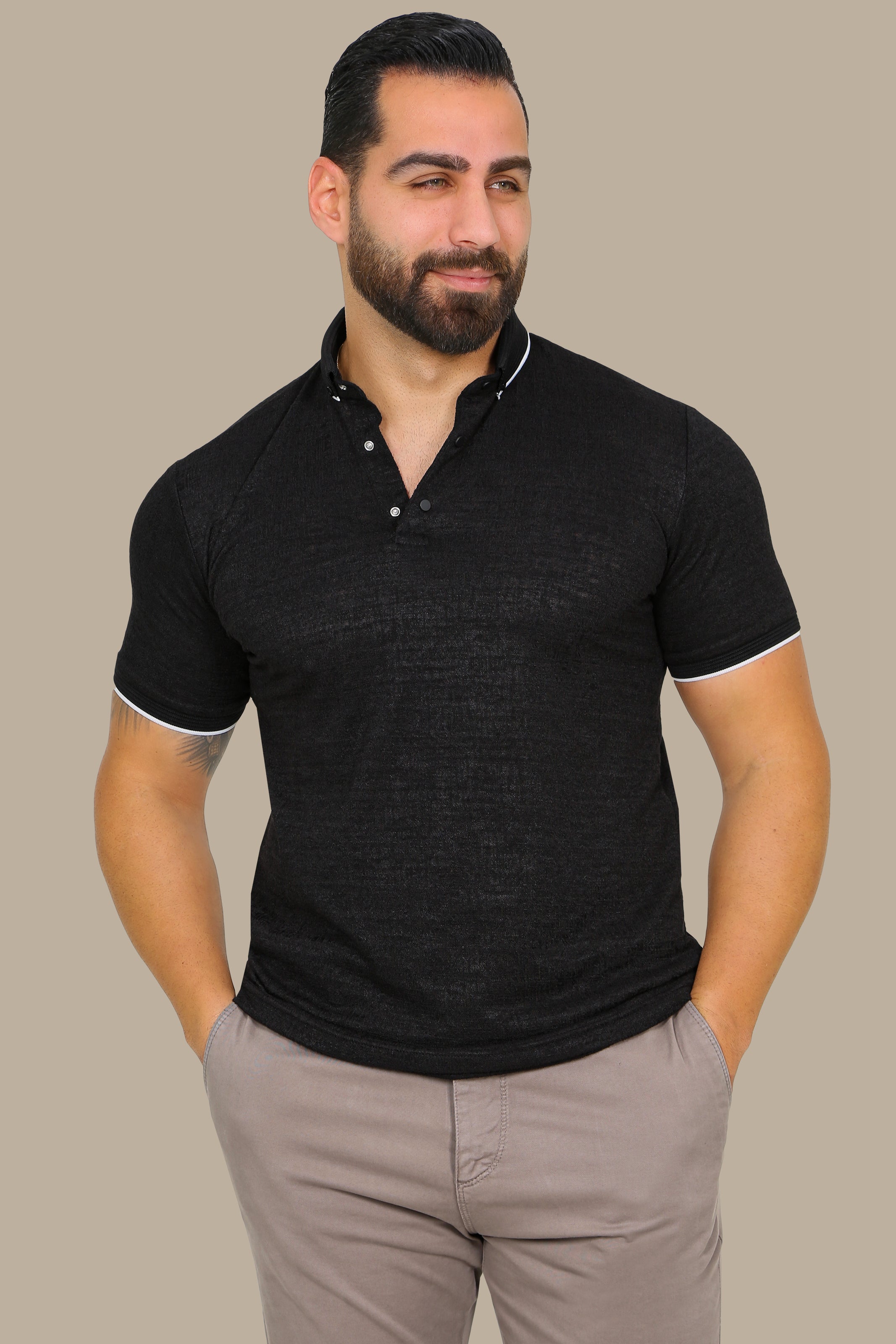 Black Buttoned Polo: Structured & Sleek