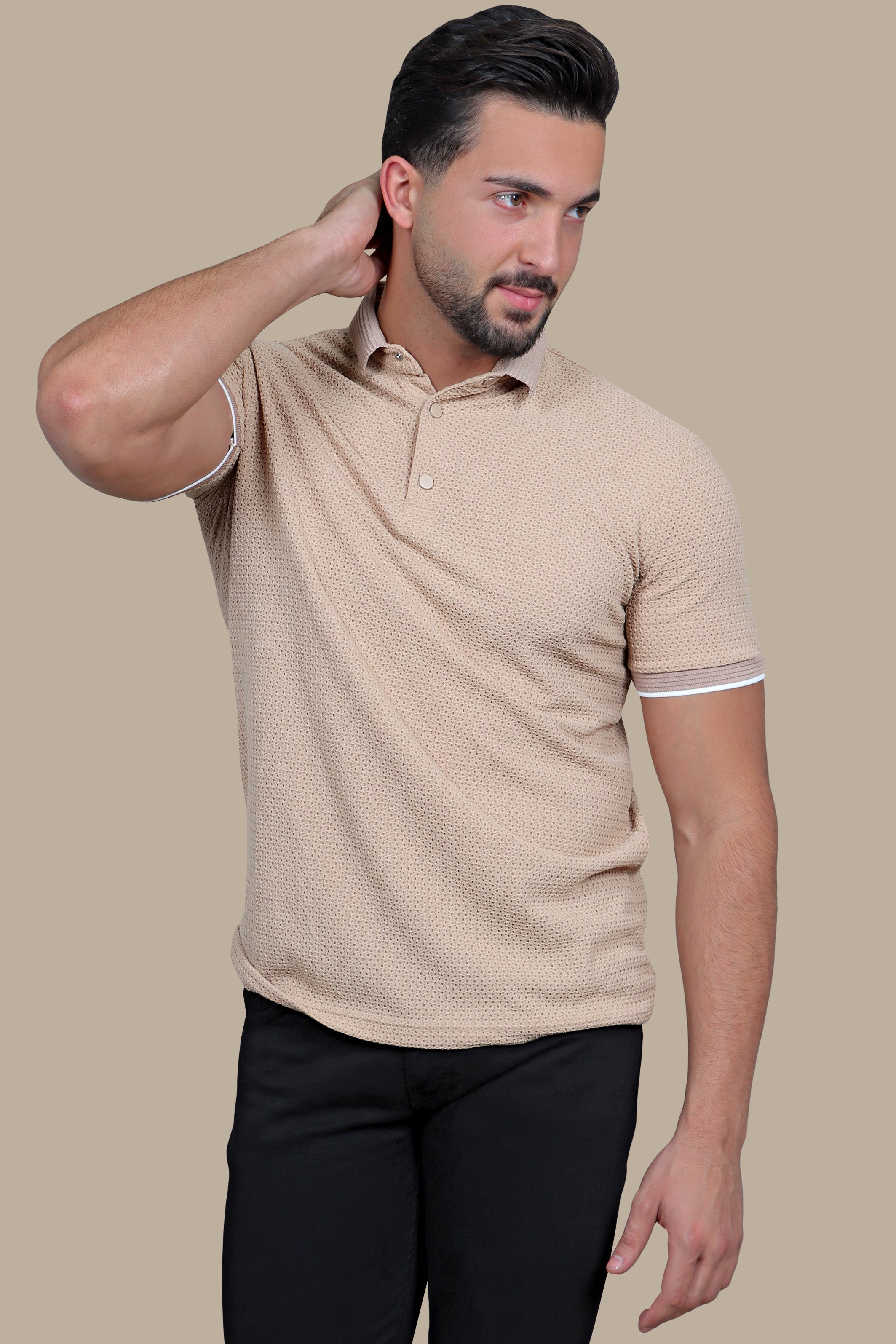 Beige Breathable Polo: Short Sleeves