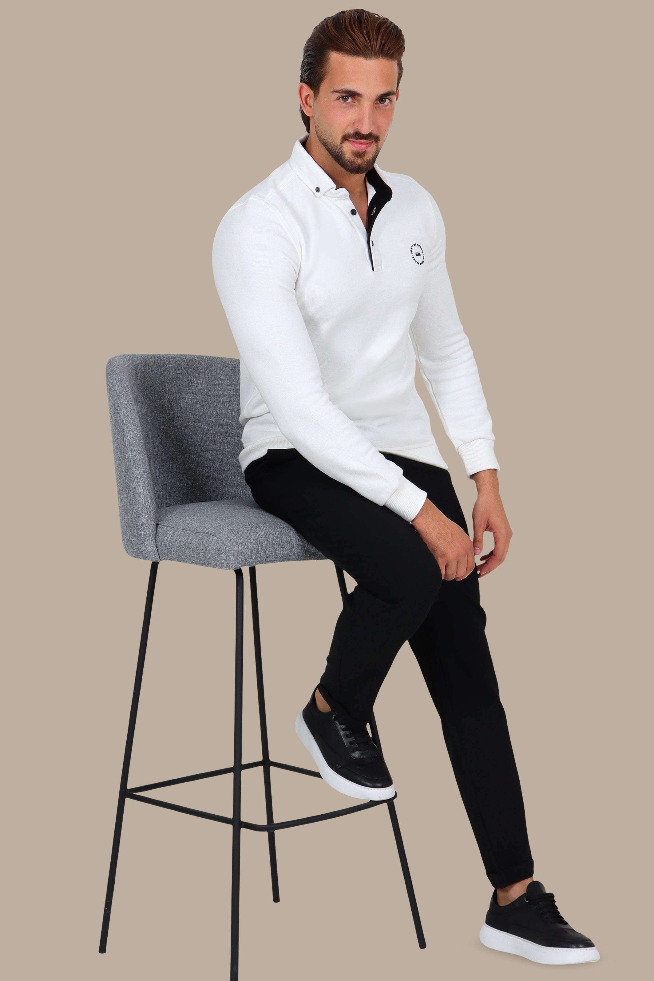 Sleek Elegance: White Velvet Polo