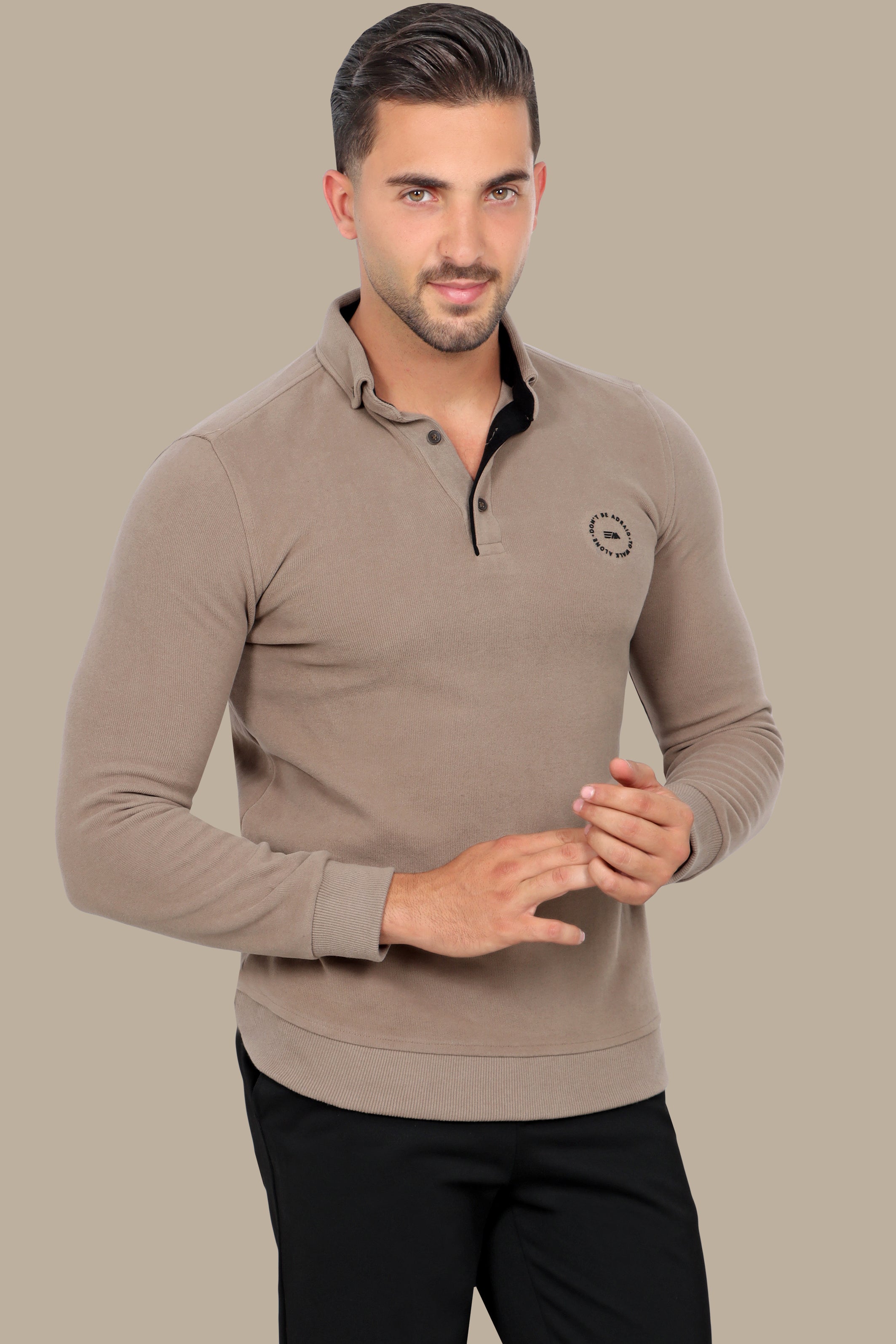 Sleek Elegance: Beige Velvet Polo