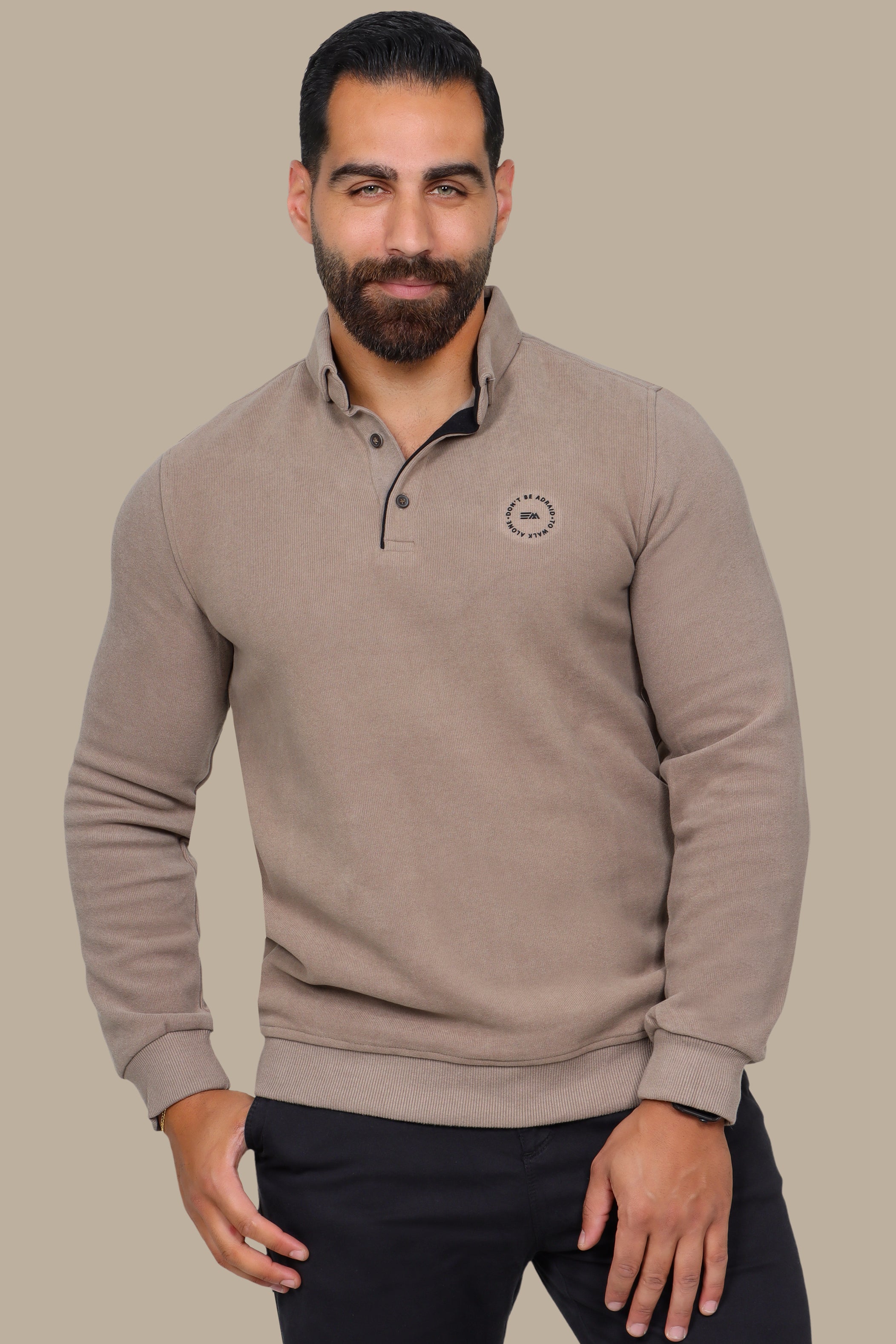 Sleek Elegance: Beige Velvet Polo