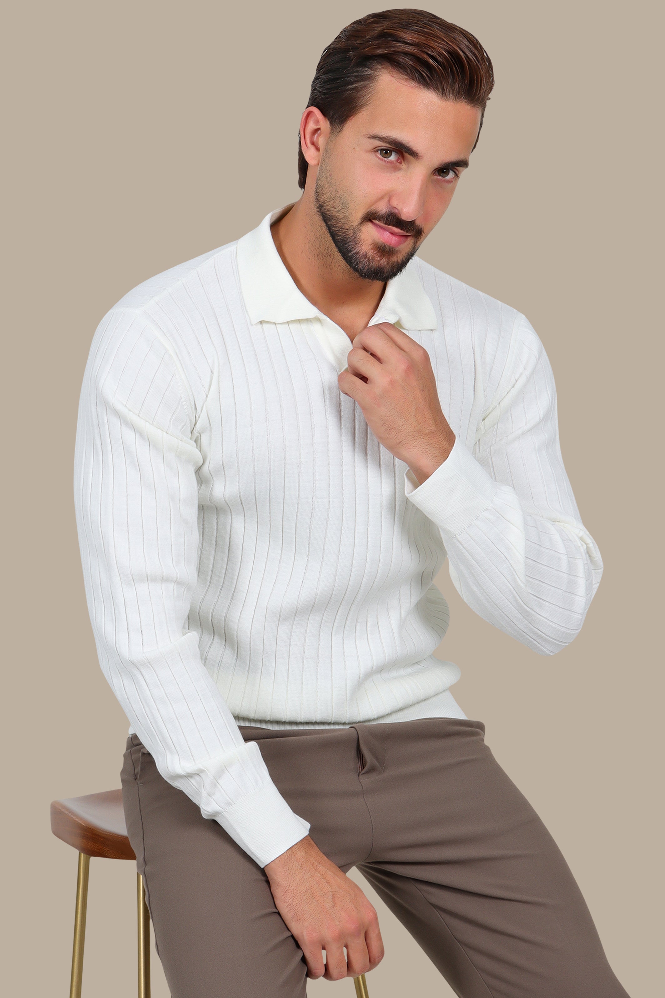 White Polo with Vertical Lines