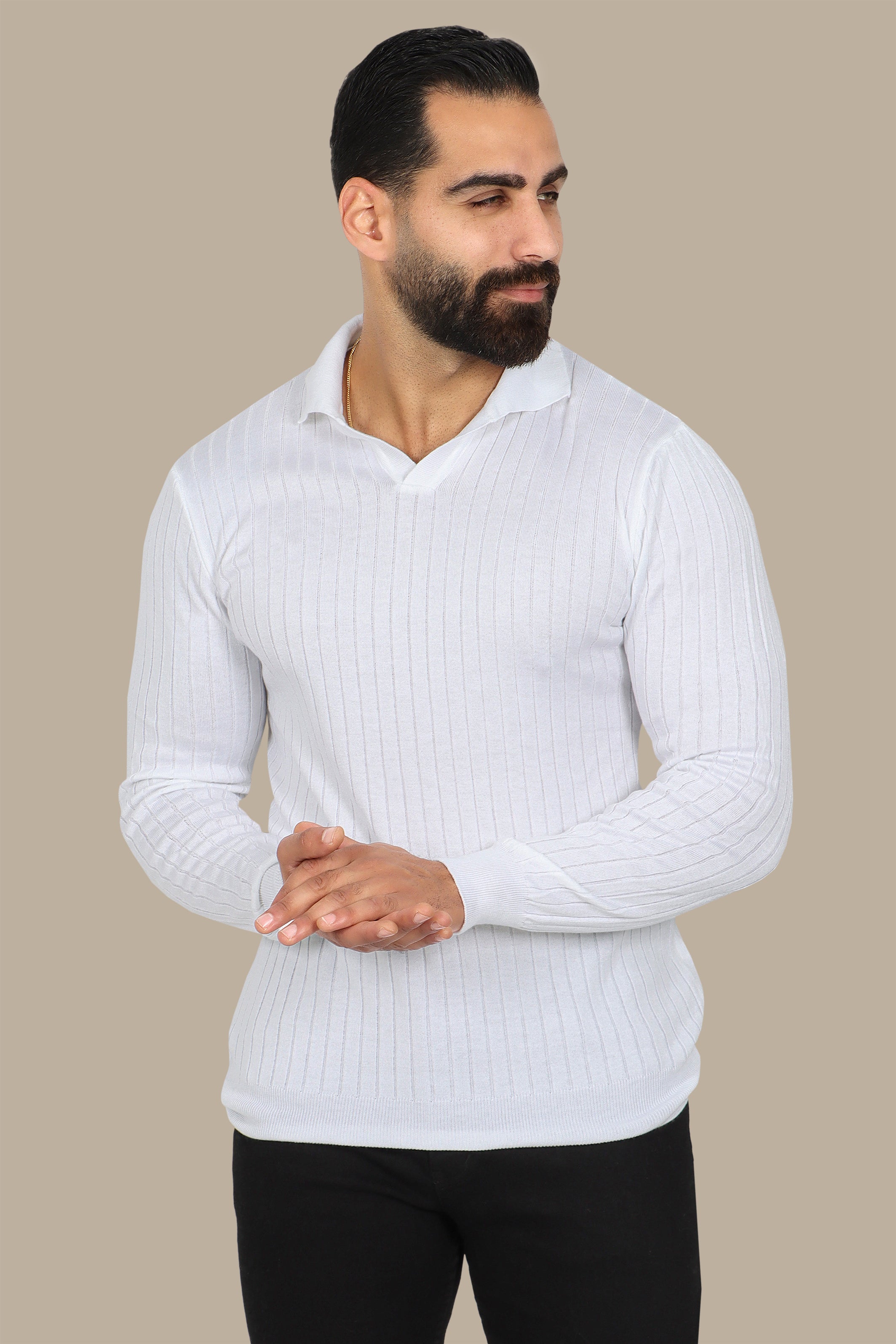 White Polo with Vertical Lines