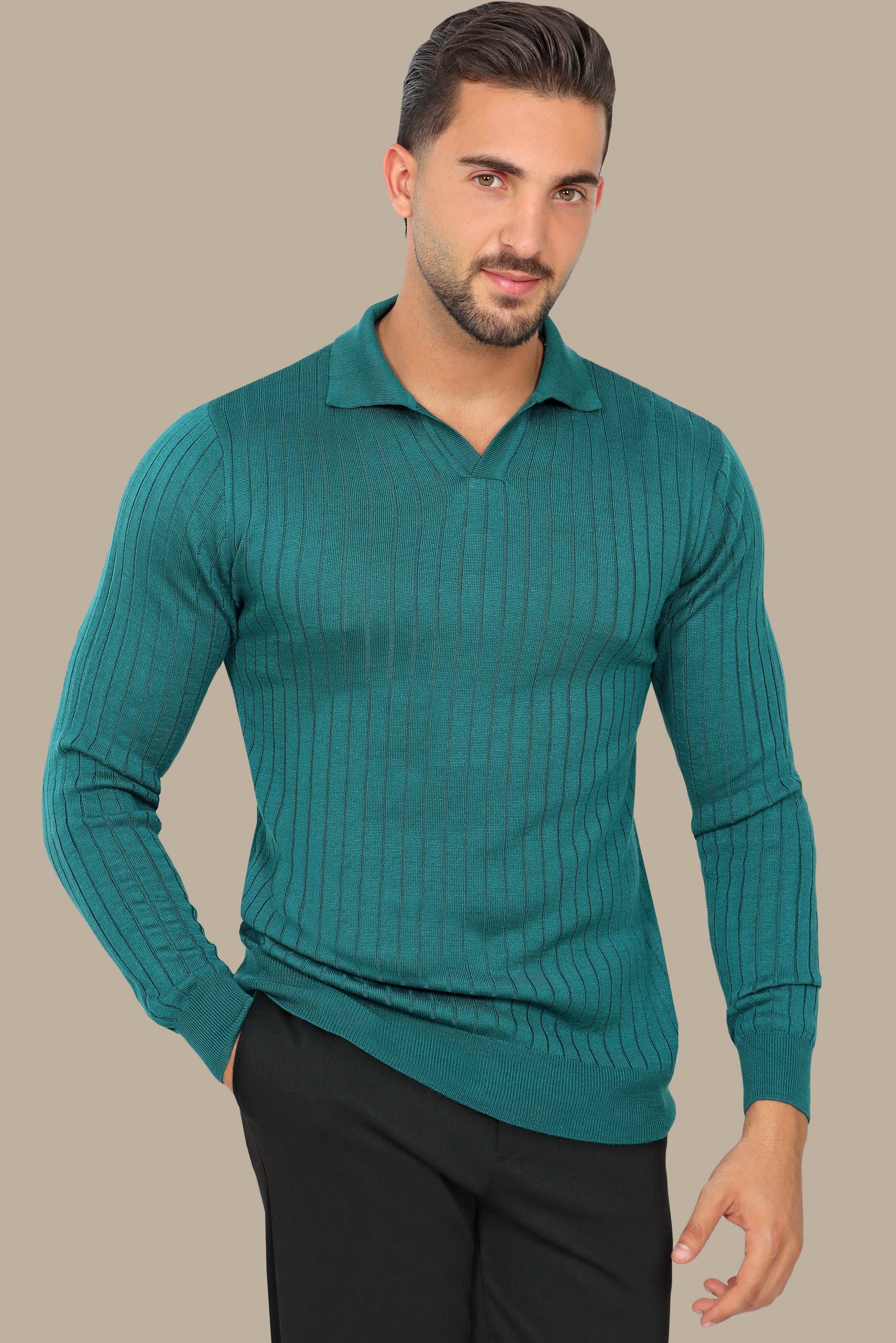 Petrol Basic Polo with Vertical Lines