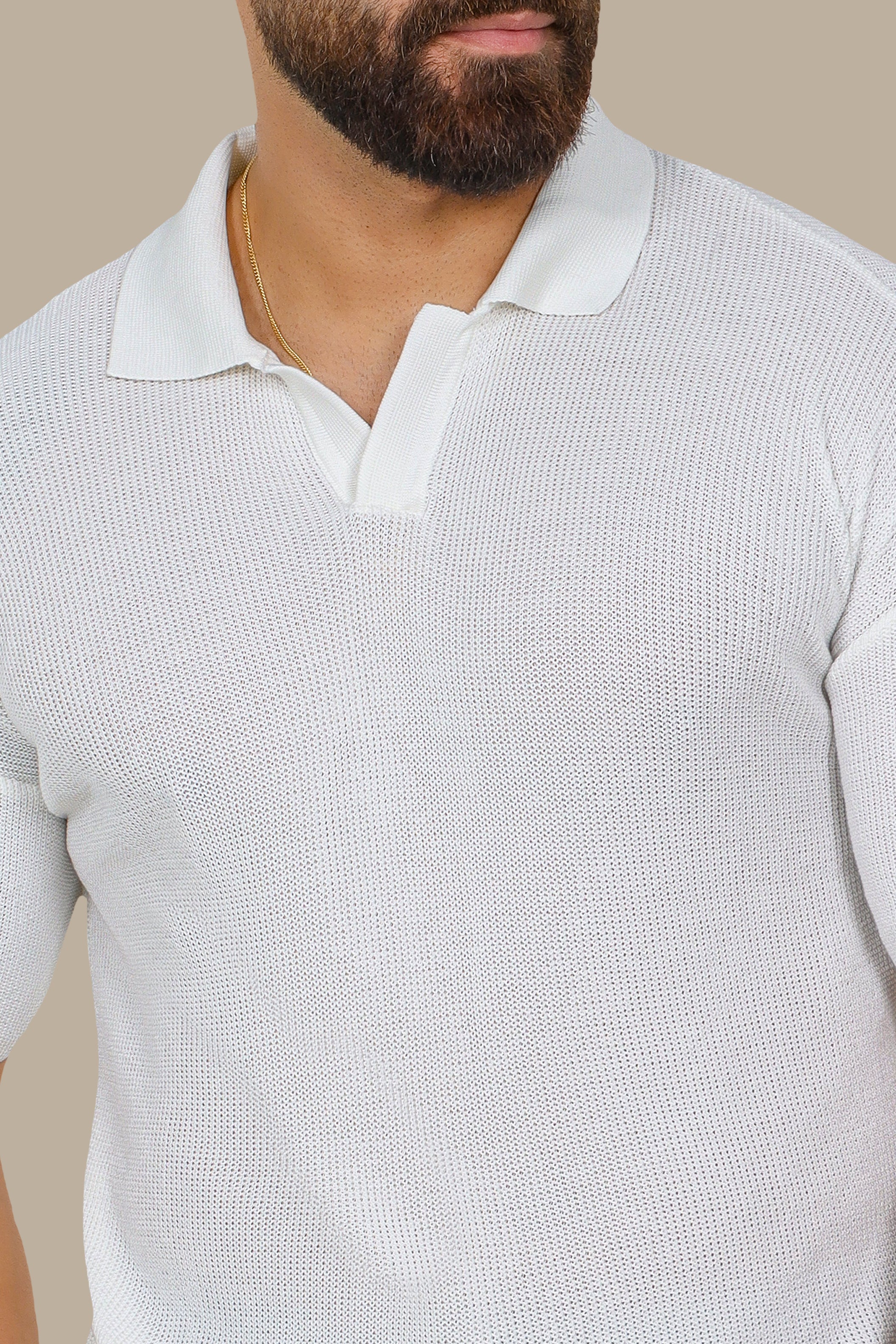 White Mercerized V-Neck Polo