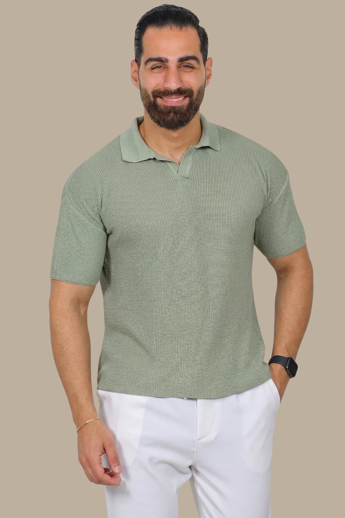 Olive Mercerized V-Neck Polo