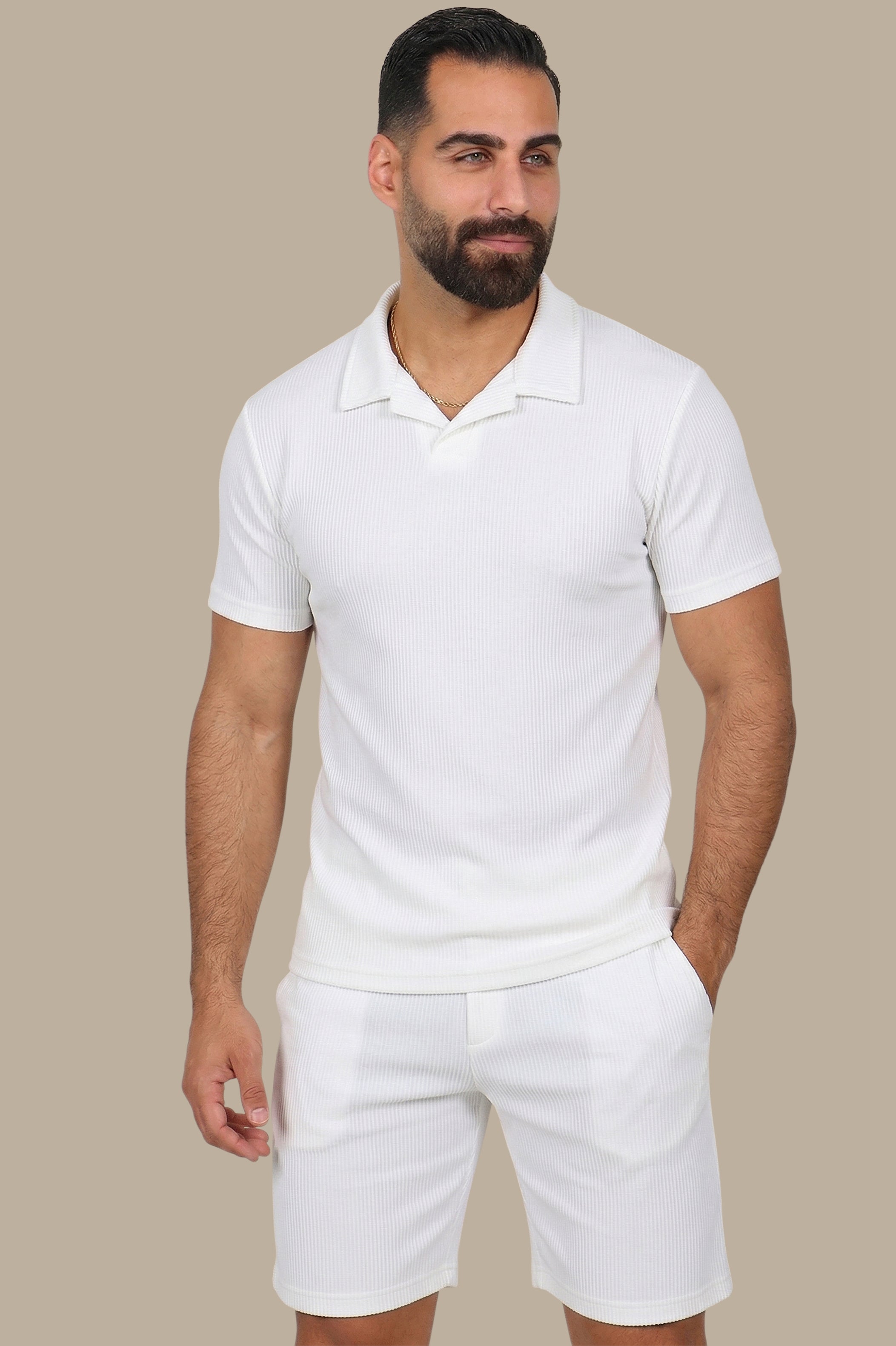 White Ribbed Lycra Polo Shirt