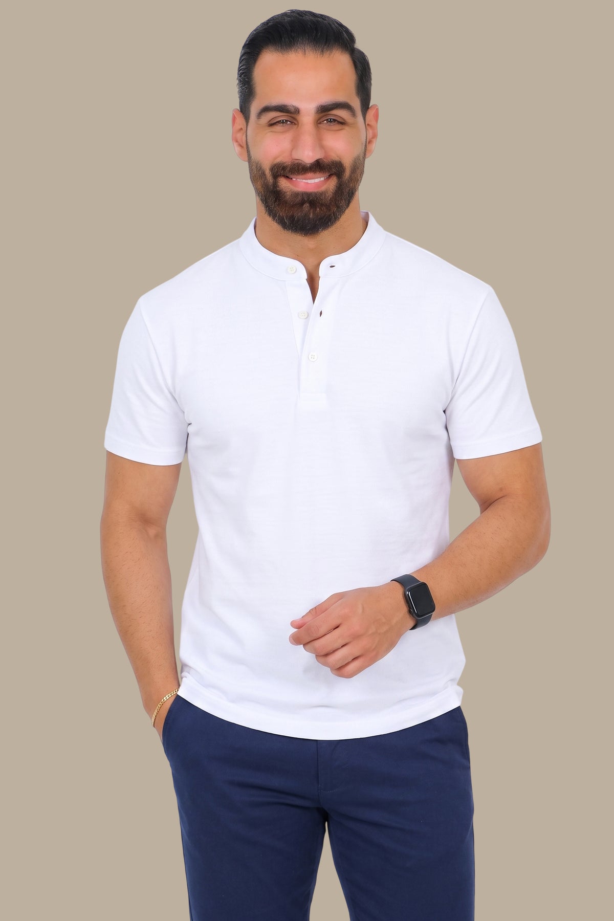 White Basic Mao Collar Polo