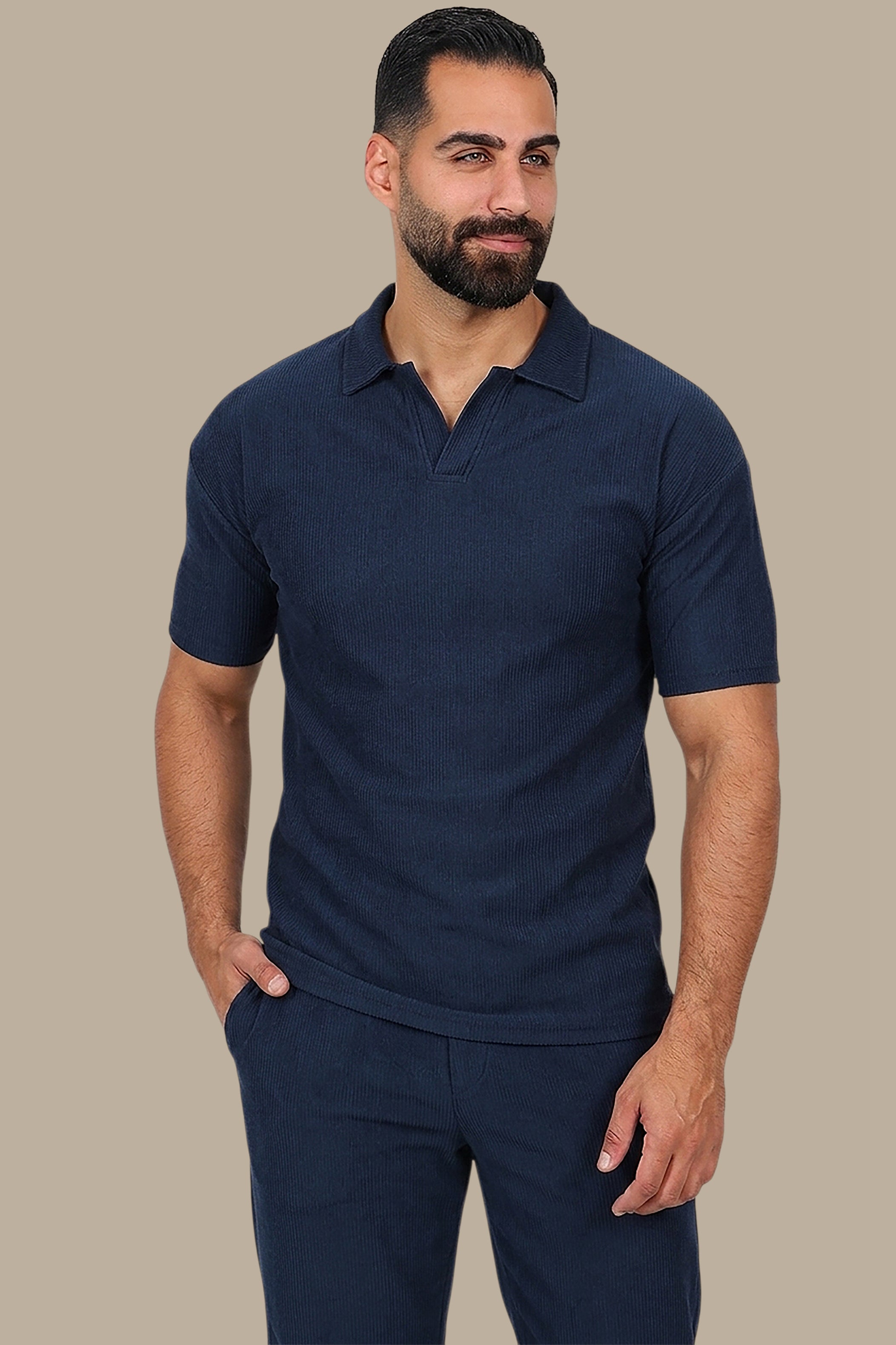 Petrol Ribbed Plain Polo Shirt