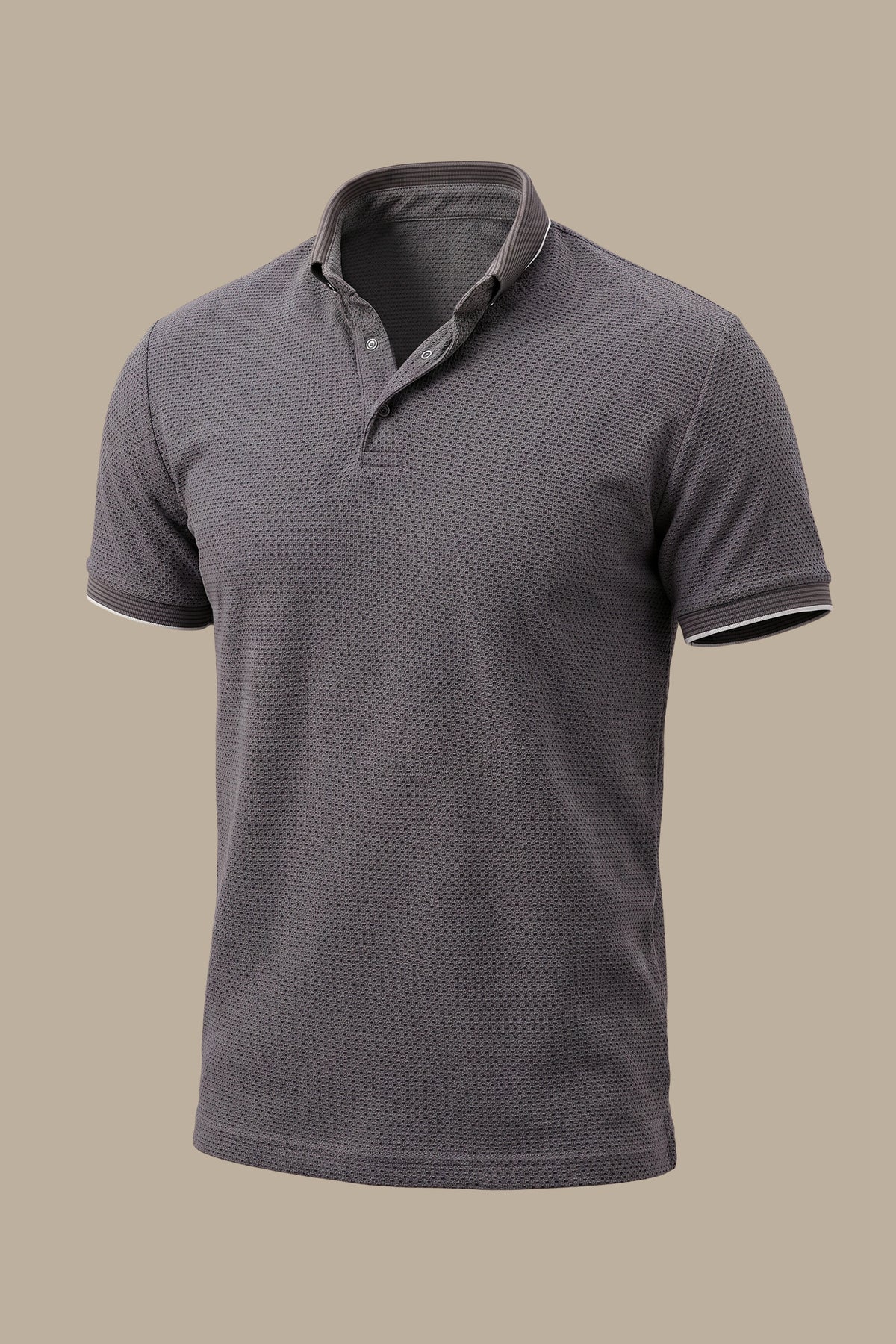 Grey Breathable Fabric Short Sleeve Polo with Button Down